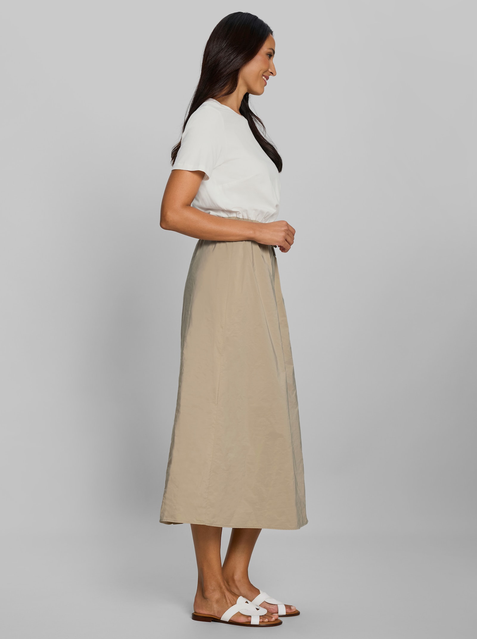 heine Maxikleid im Materialmix - ecru-beige