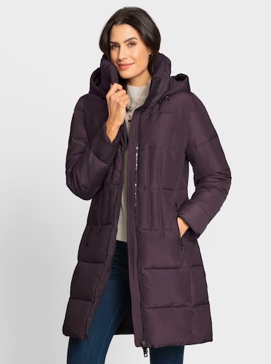 Steppmantel mit Raffung am Stehkragen - aubergine