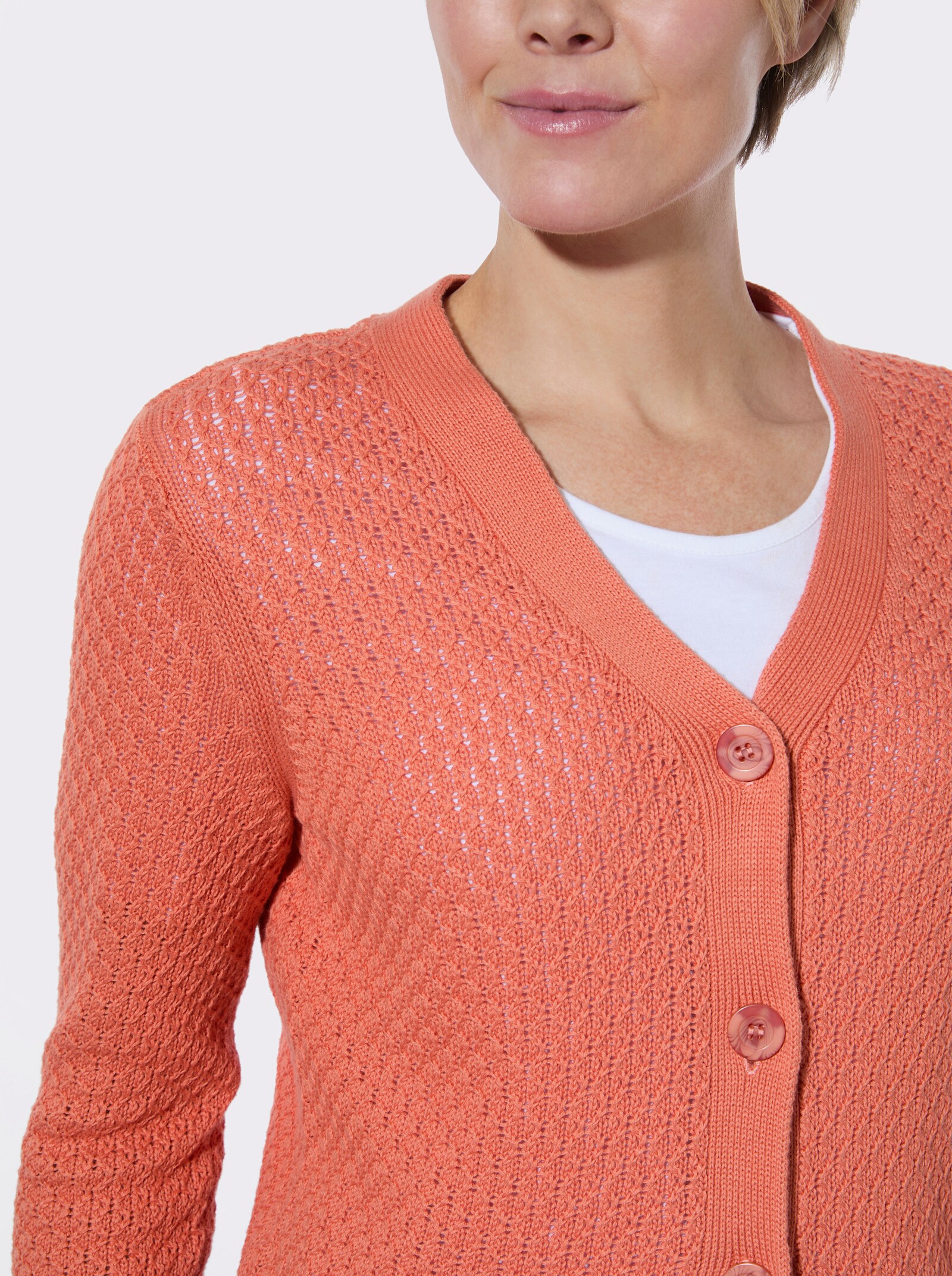 Strickjacke mit Rautenmuster - papaya