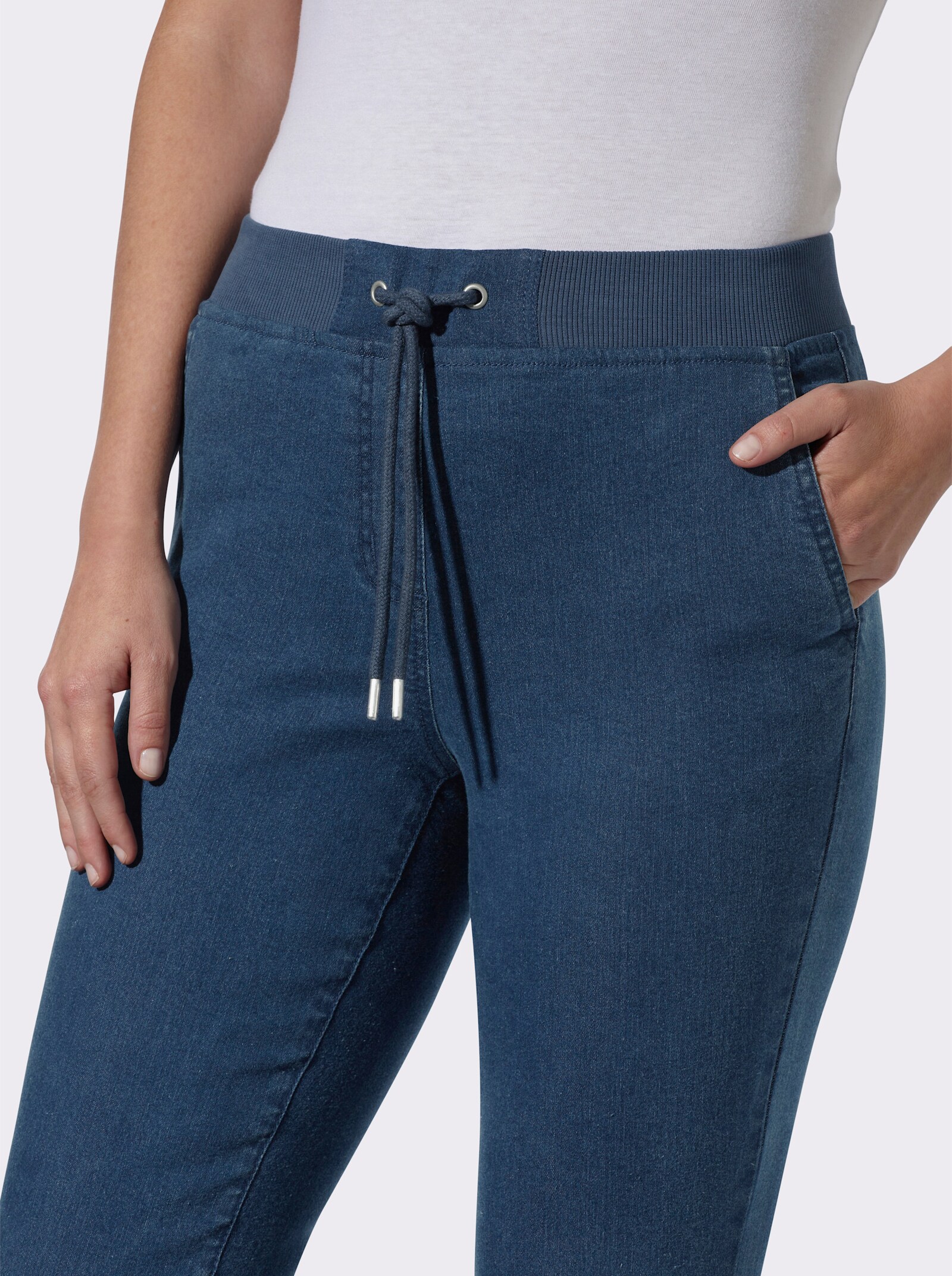 Comfortjeans met ogen en sierband - blue-stonewashed