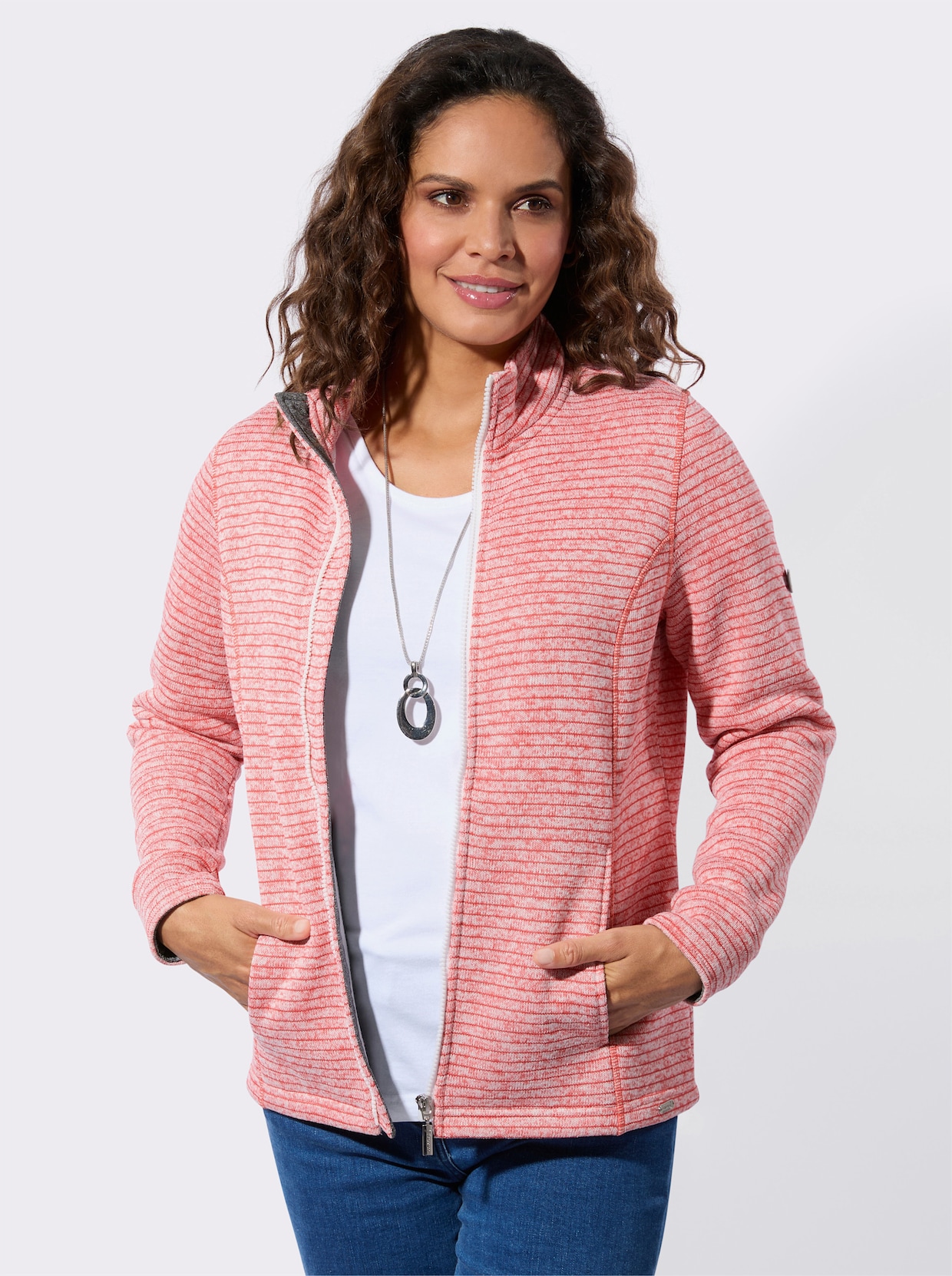 Strickfleecejacke - flamingo-meliert