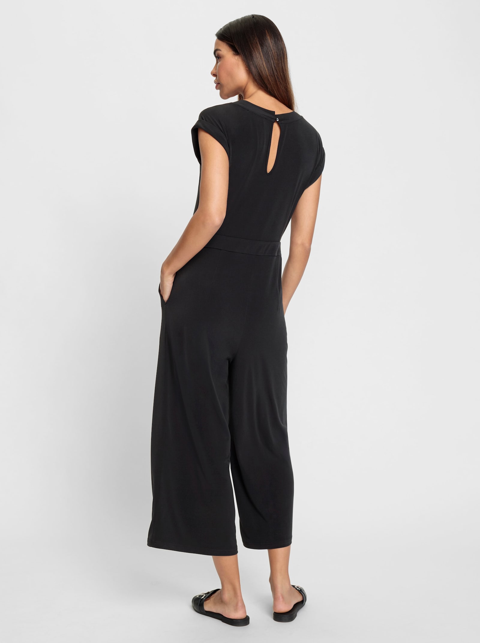 heine Jumpsuit mit Taillennaht in Gürtel-Optik - schwarz