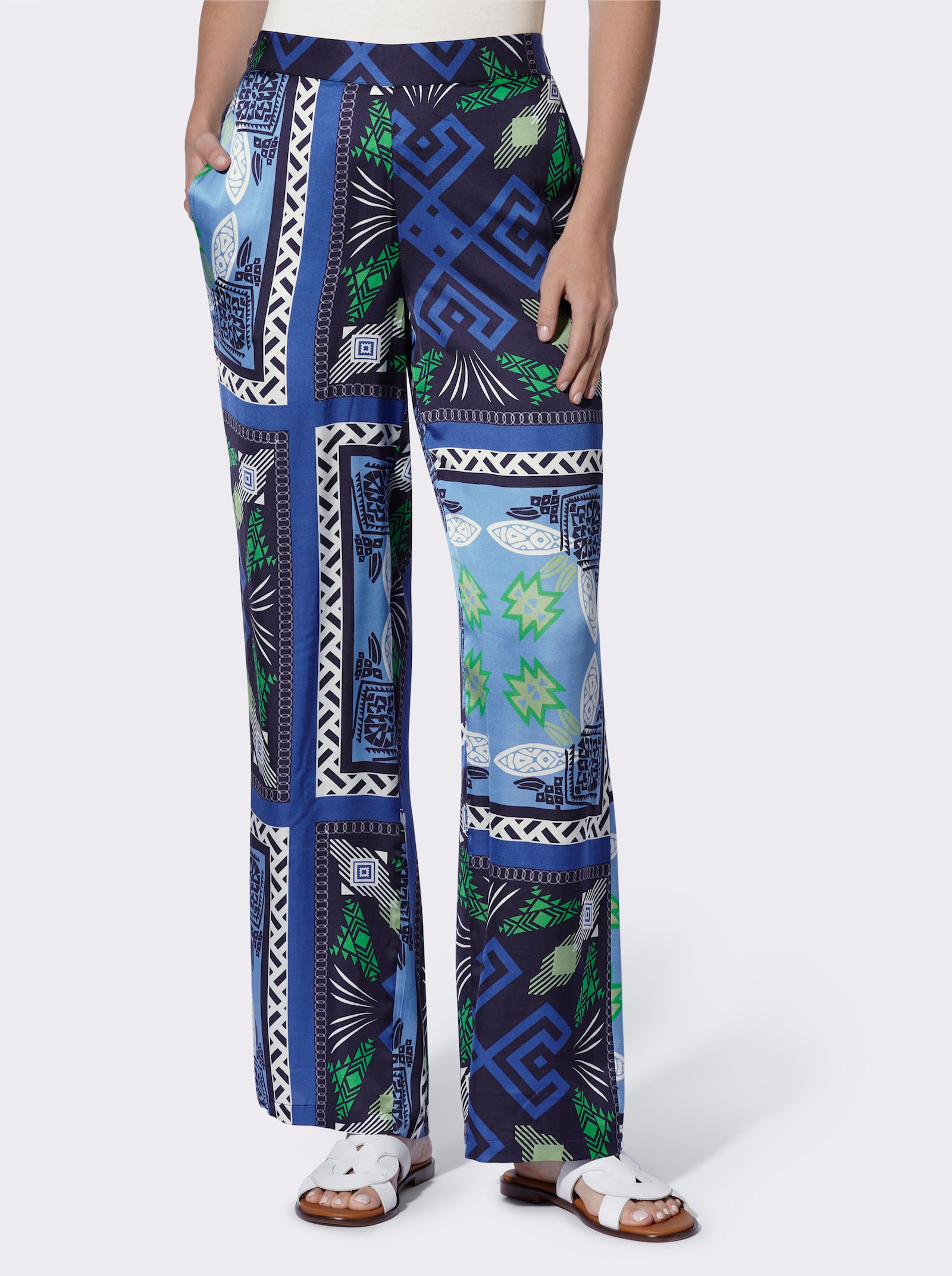 heine Pantalon imprimé aux jambes larges - vert herbe-bleu roi imprimé