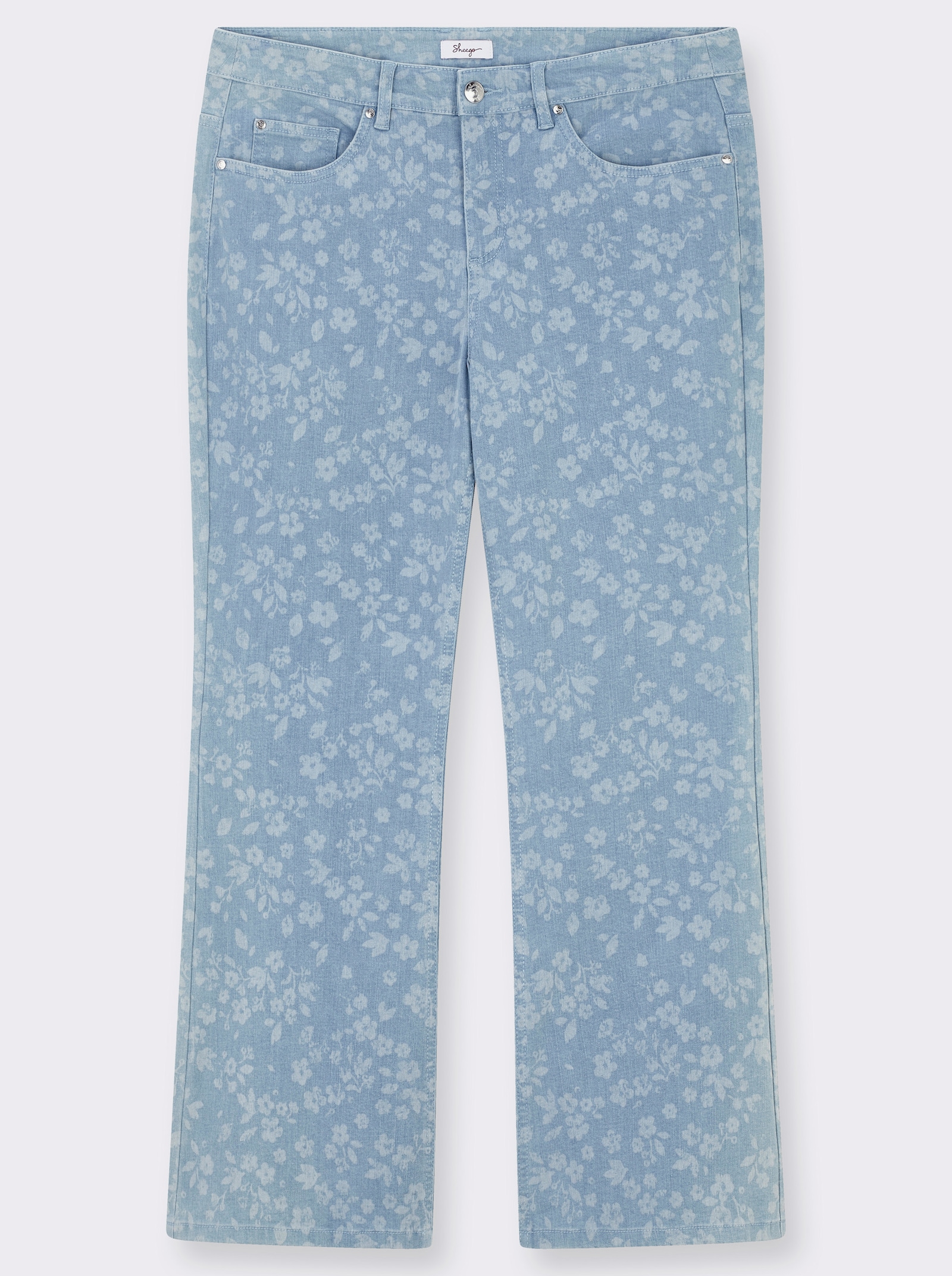 sheego Bootcut-Jeans mit Laserprint-Blüten - blue-bleached