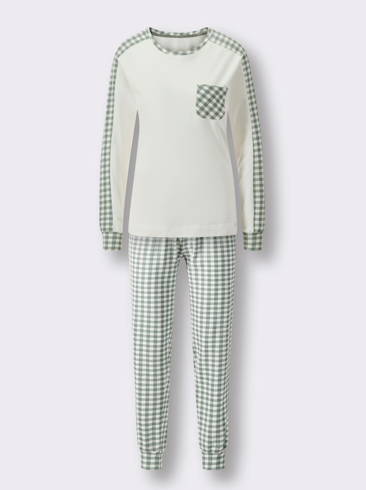 Pyjama - ecru/groen bedrukt