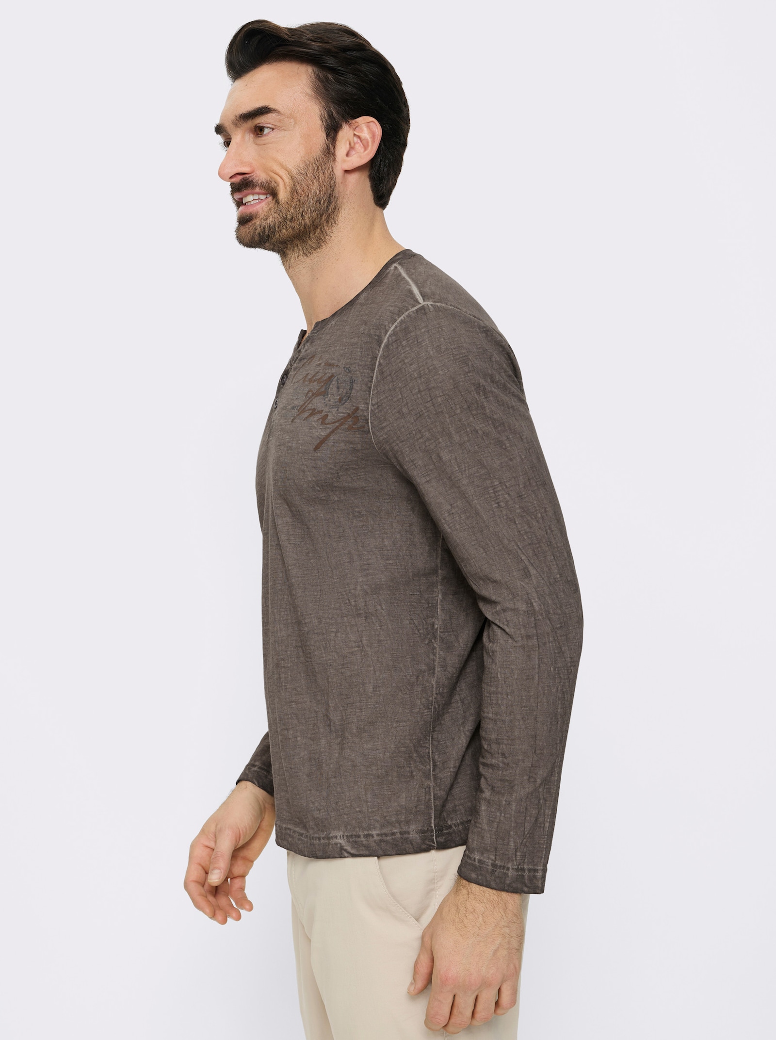 Marco Donati Langarmshirt in Used-Optik - dunkeltaupe