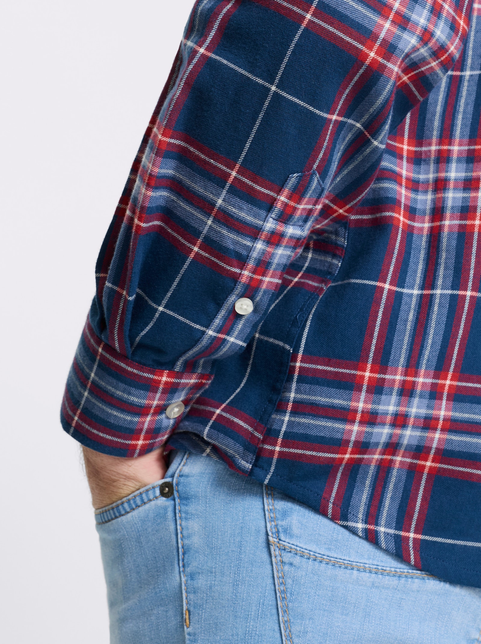 Catamaran Langarmhemd aus Baumwoll-Flanell - dunkelblau-erdbeere-kariert