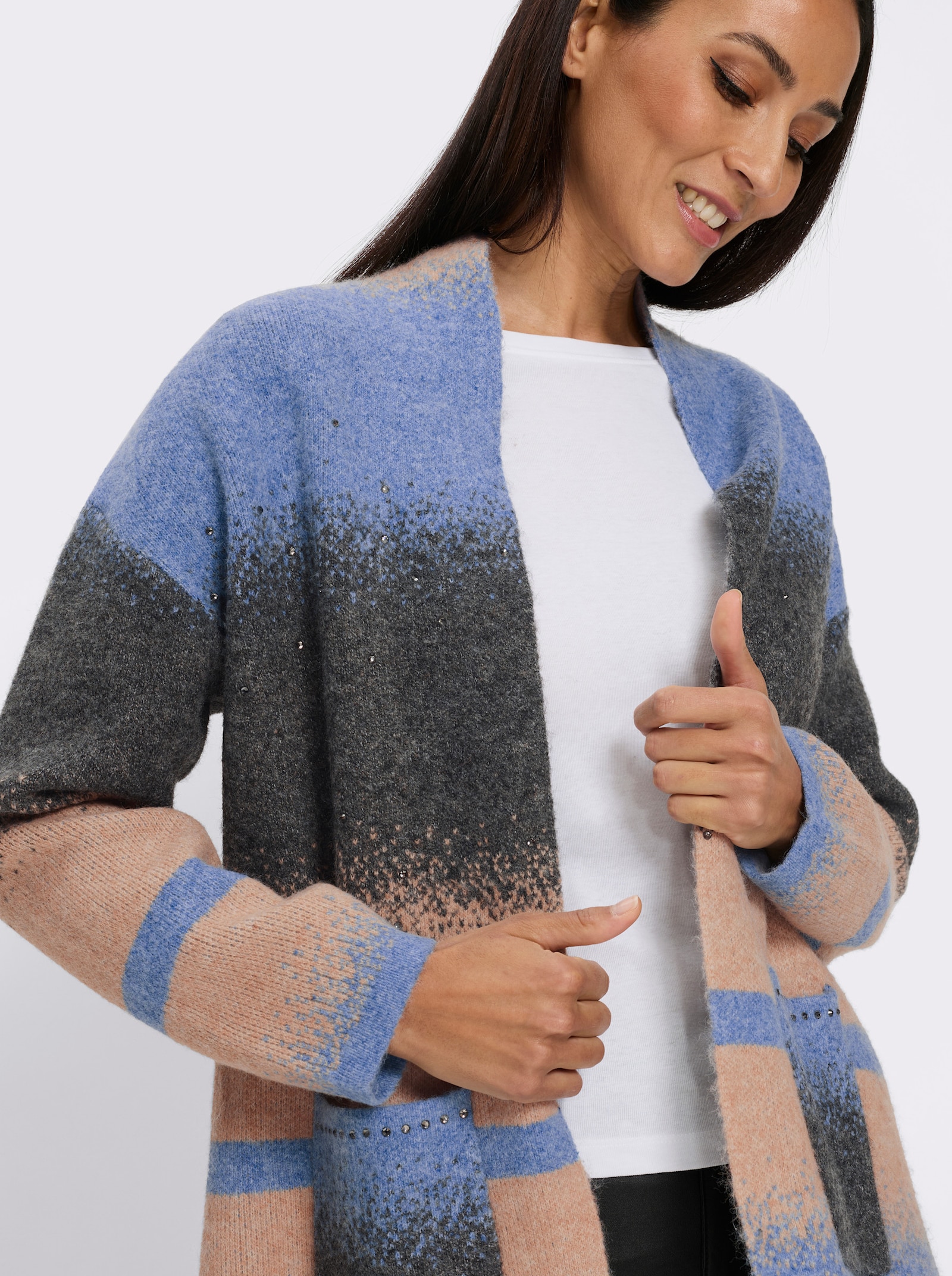 heine Vest van jacquard met glittersteentjes - bleu/camel gedessineerd