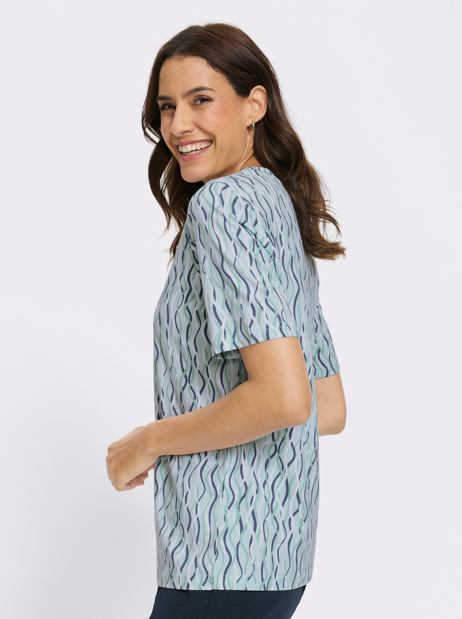 Print-Shirt - kalkmint-weiß-bedruckt