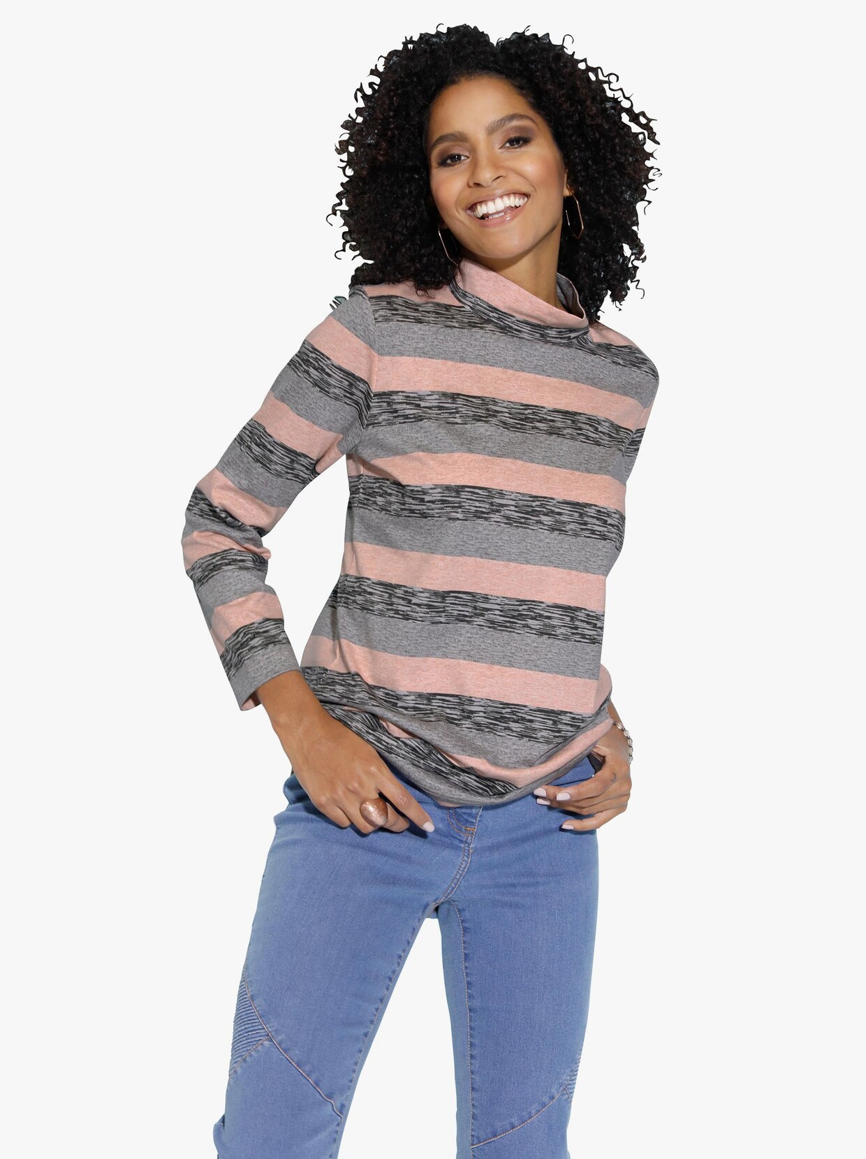 Shirt met opstaande kraag - grijs gestreept