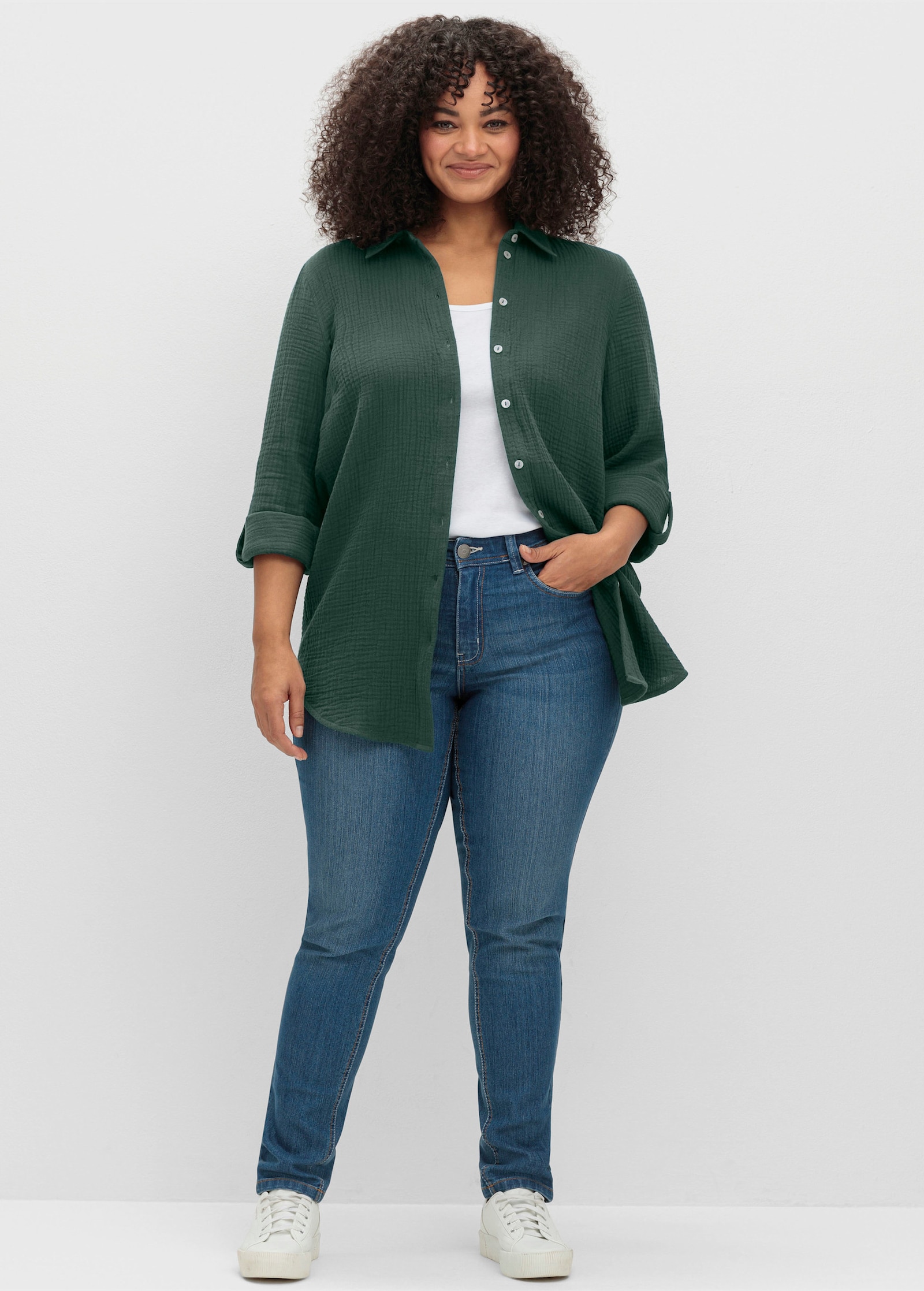 sheego Baumwollbluse in Musselinqualität - moos