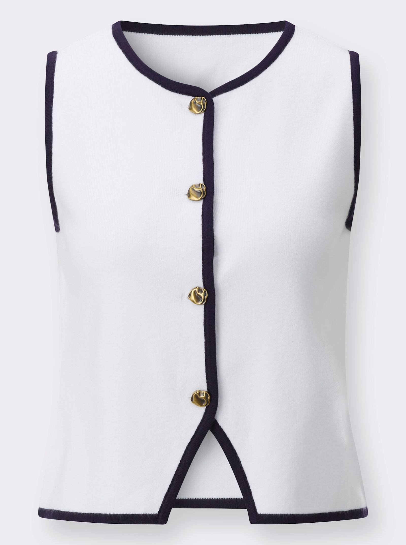 Strickweste mit Kontrast-Streifen - ecru