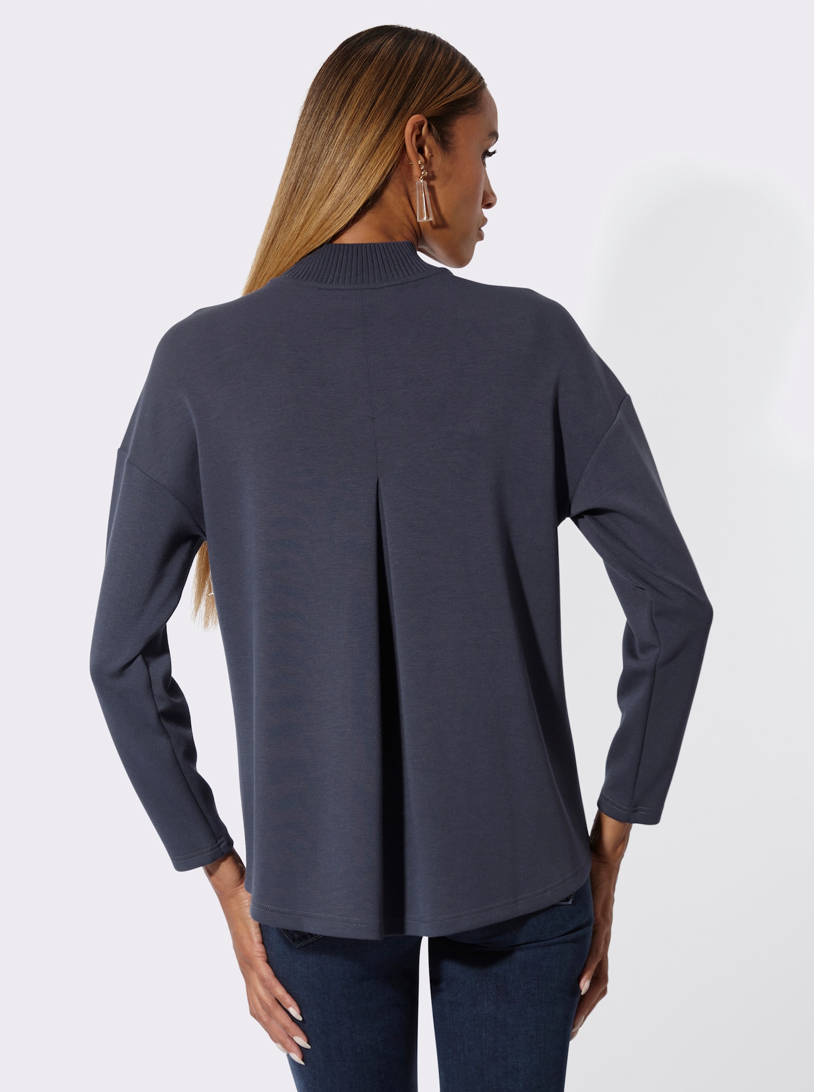 Stehkragenshirt mit platziertem Druck - marine-taubenblau-bedruckt