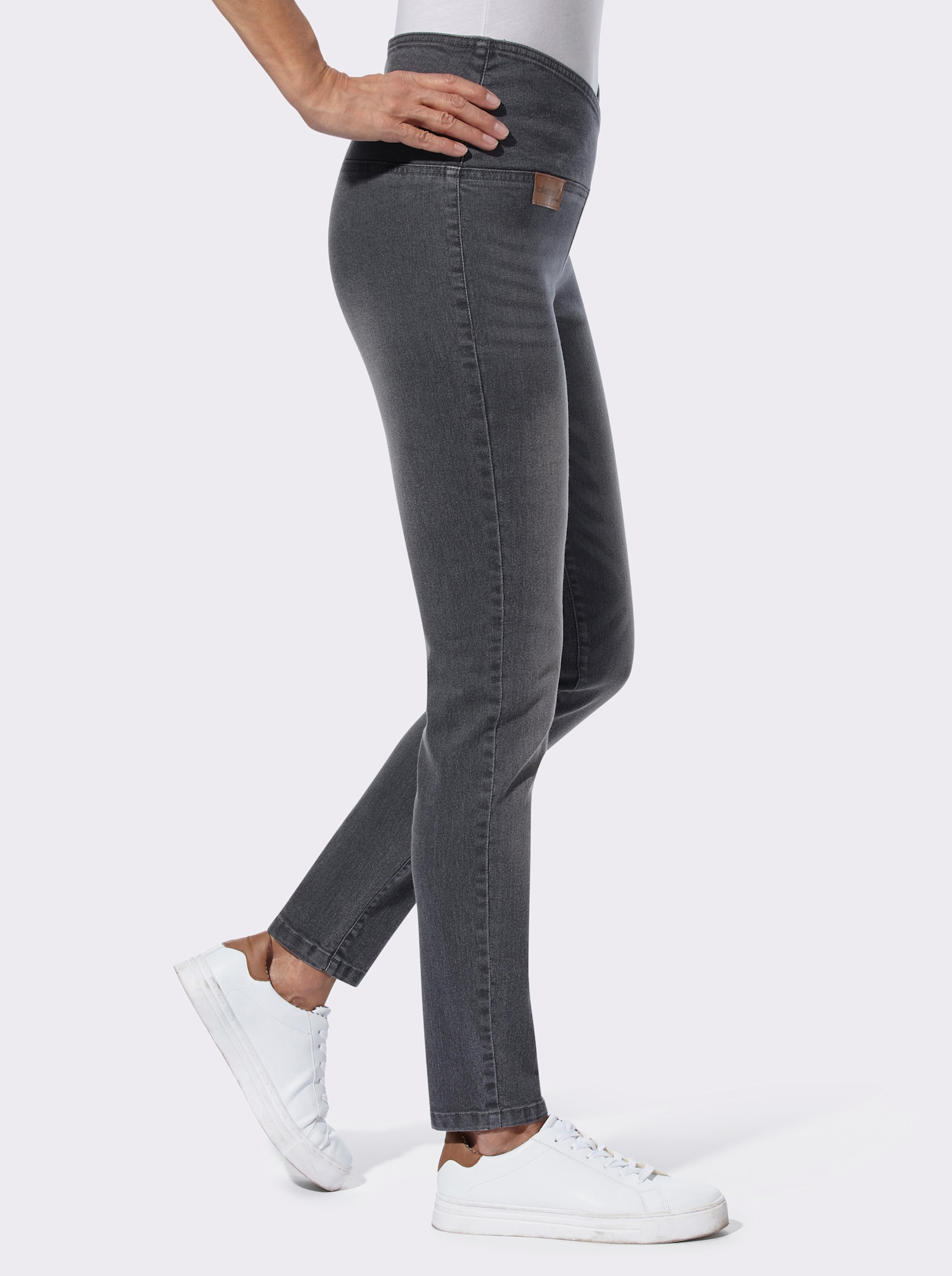 Stretch-Jeans mit überlappendem Bund - anthrazit-grey-denim