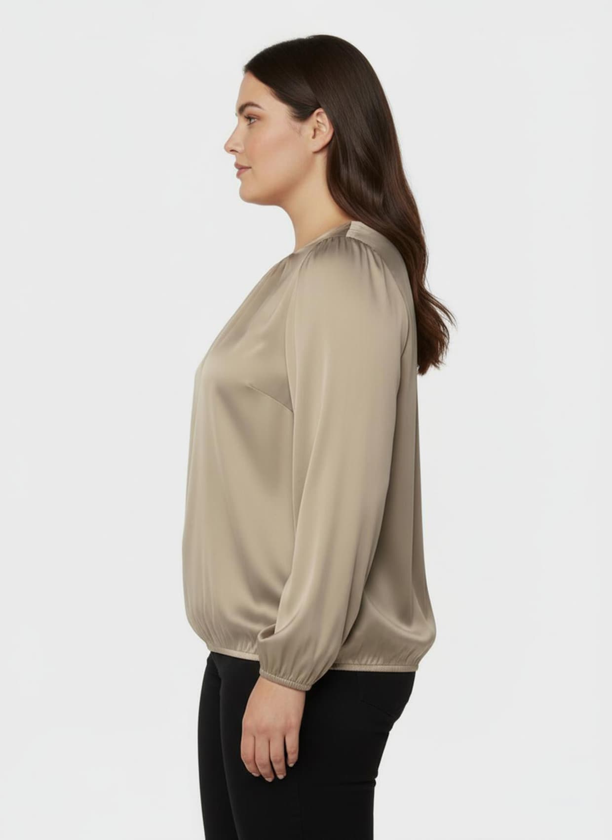 Satinbluse mit Raffungen - beige