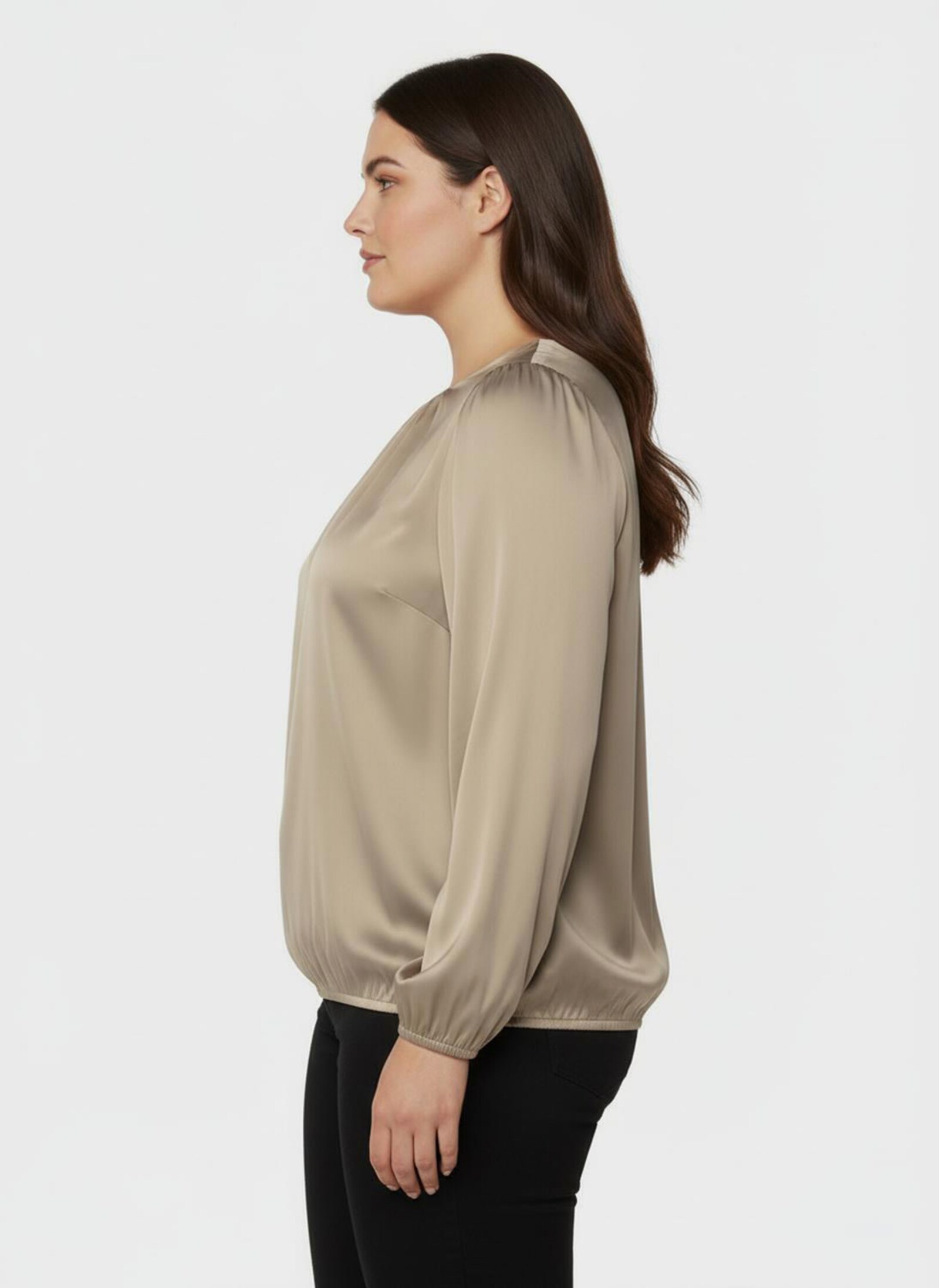 Satinbluse mit Raffungen - beige