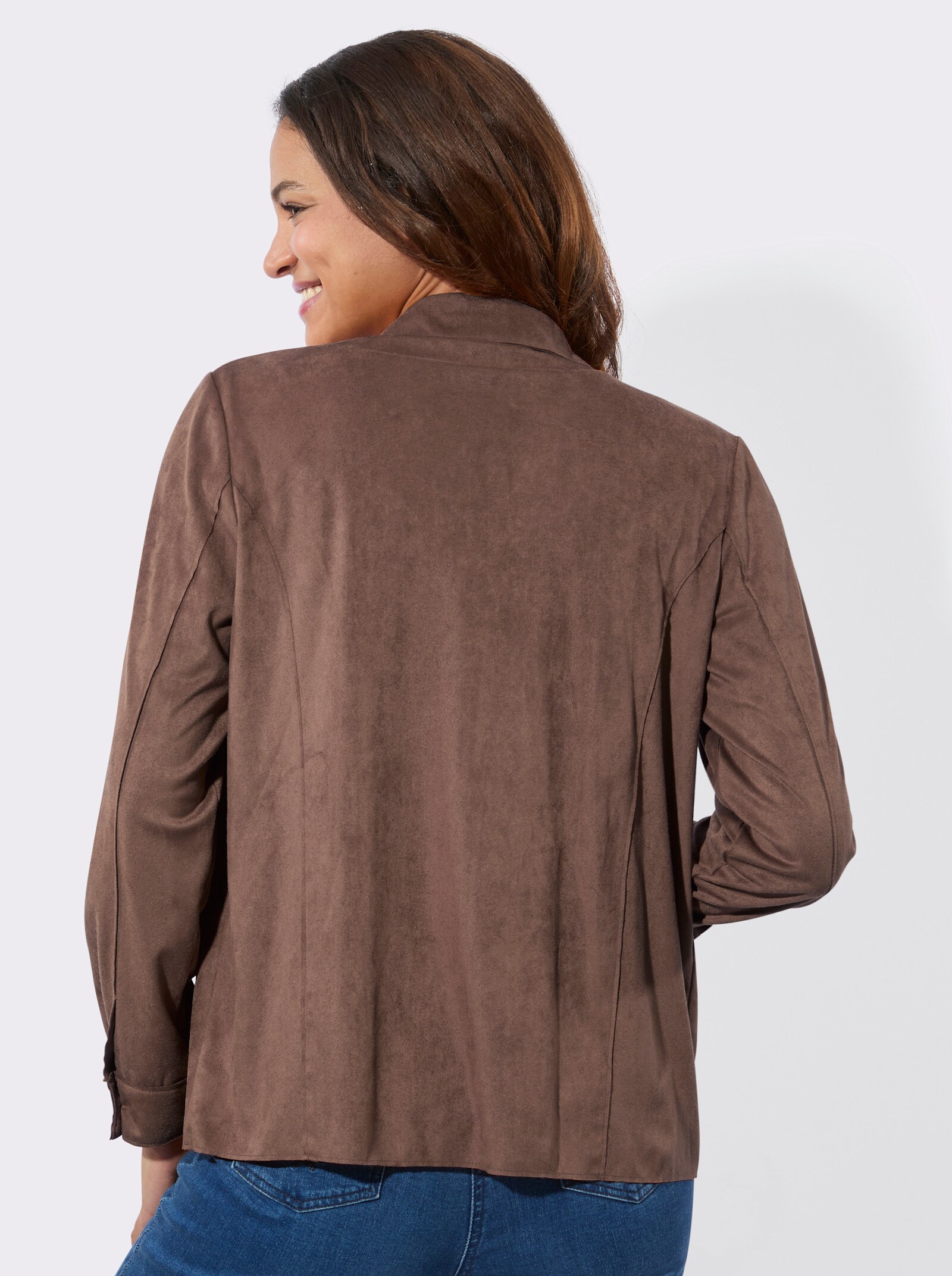 Lederimitat-Blazer mit Schultersattel - schoko