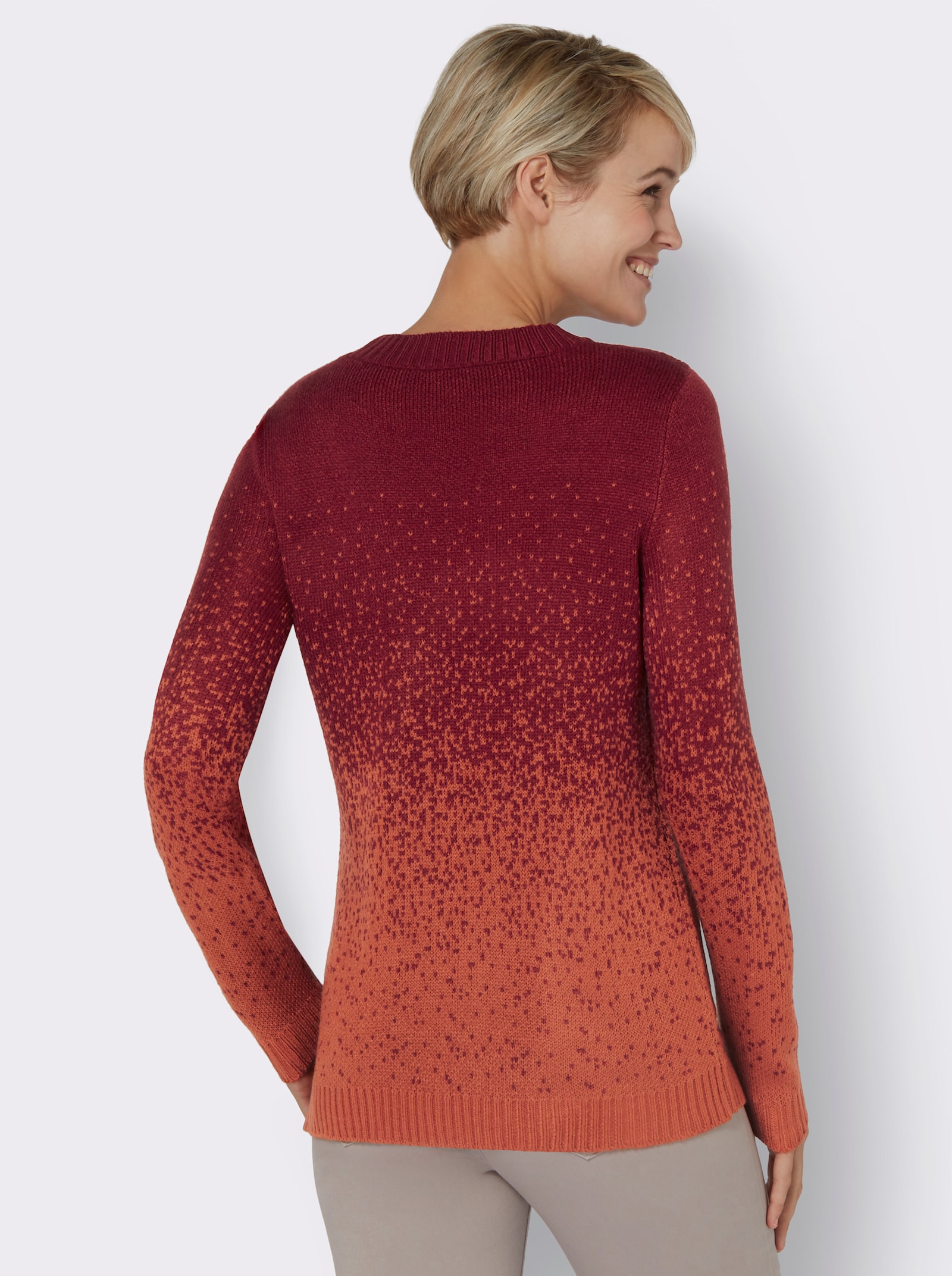 Žakárový svetr z žakárového úpletu - tmavěčervená-vzor