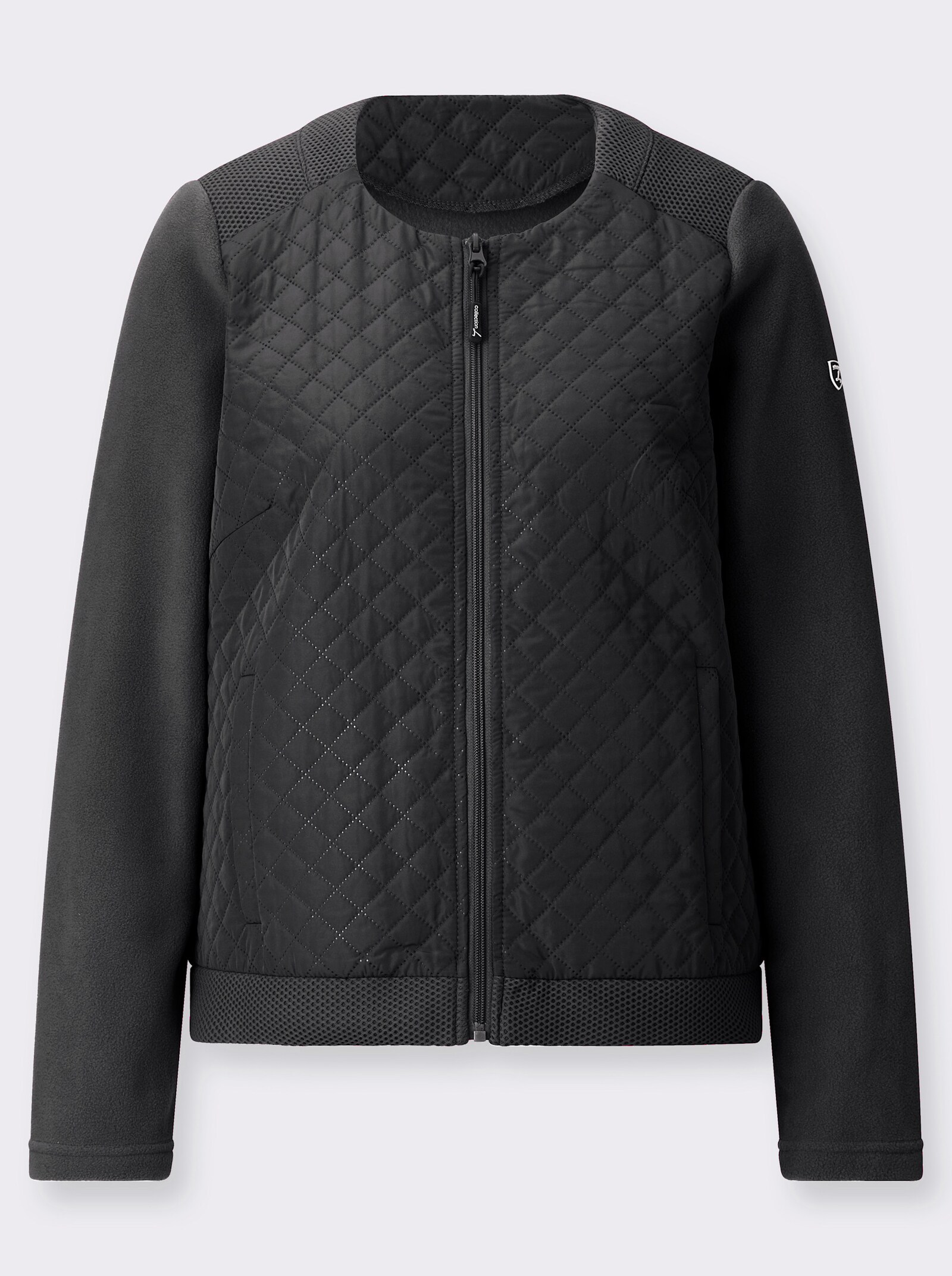 Fleecejacke mit Steppmuster-Einsätzen - schwarz
