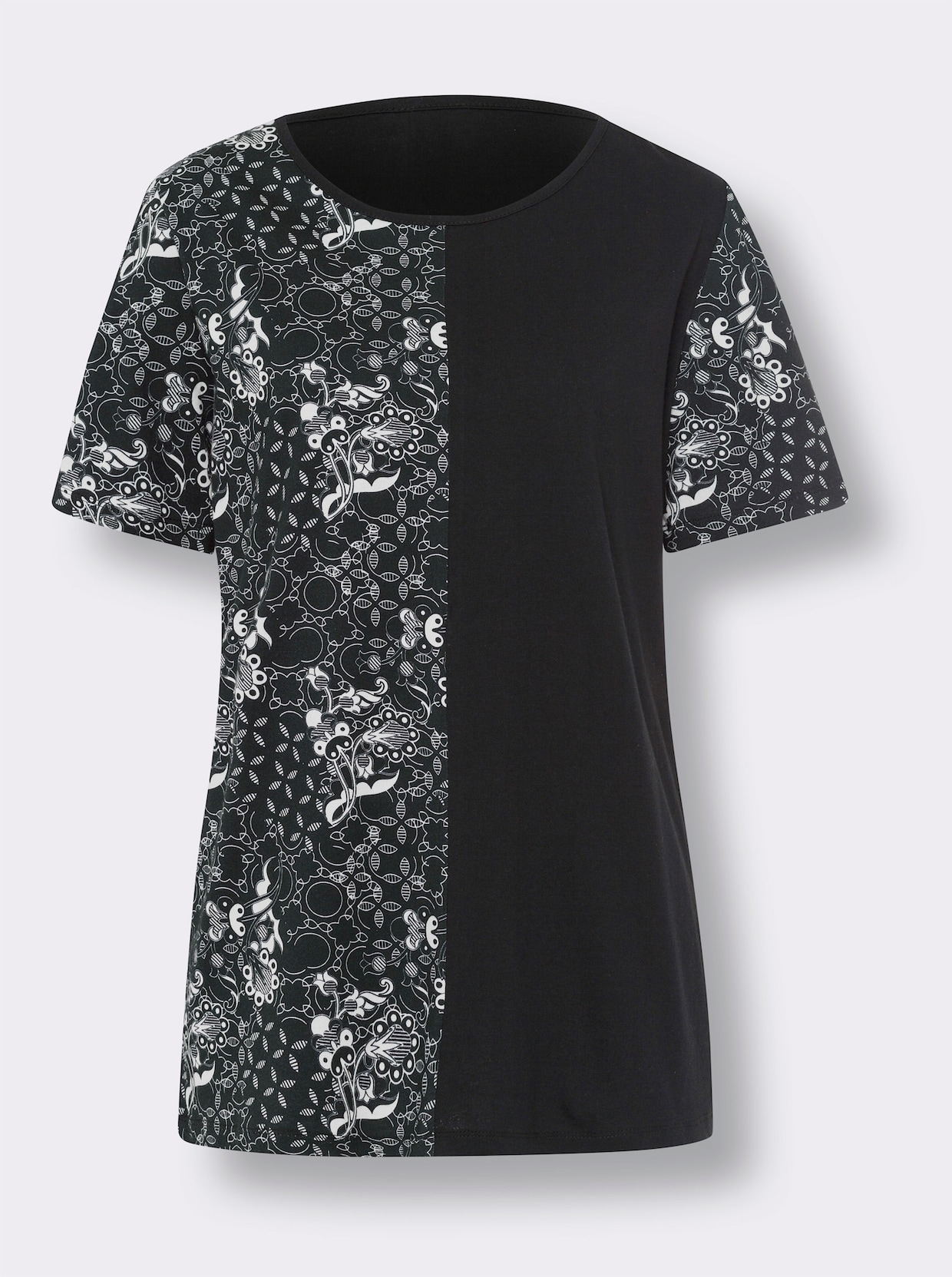Lang shirt - zwart/wit geprint
