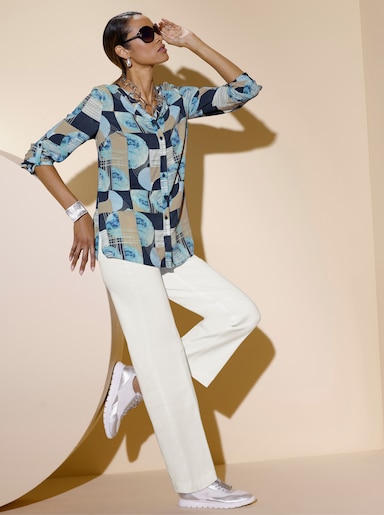 Druckbluse im figurumspielden Schnitt - marine-bleu-bedruckt