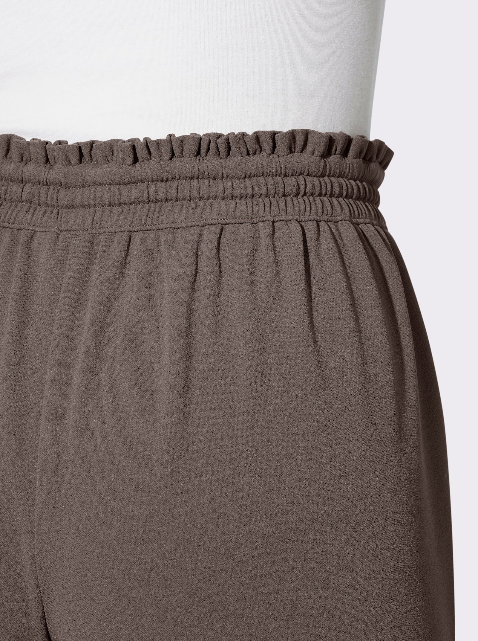 Jerseyhose mit Rüschen am Dehnbund - dunkeltaupe