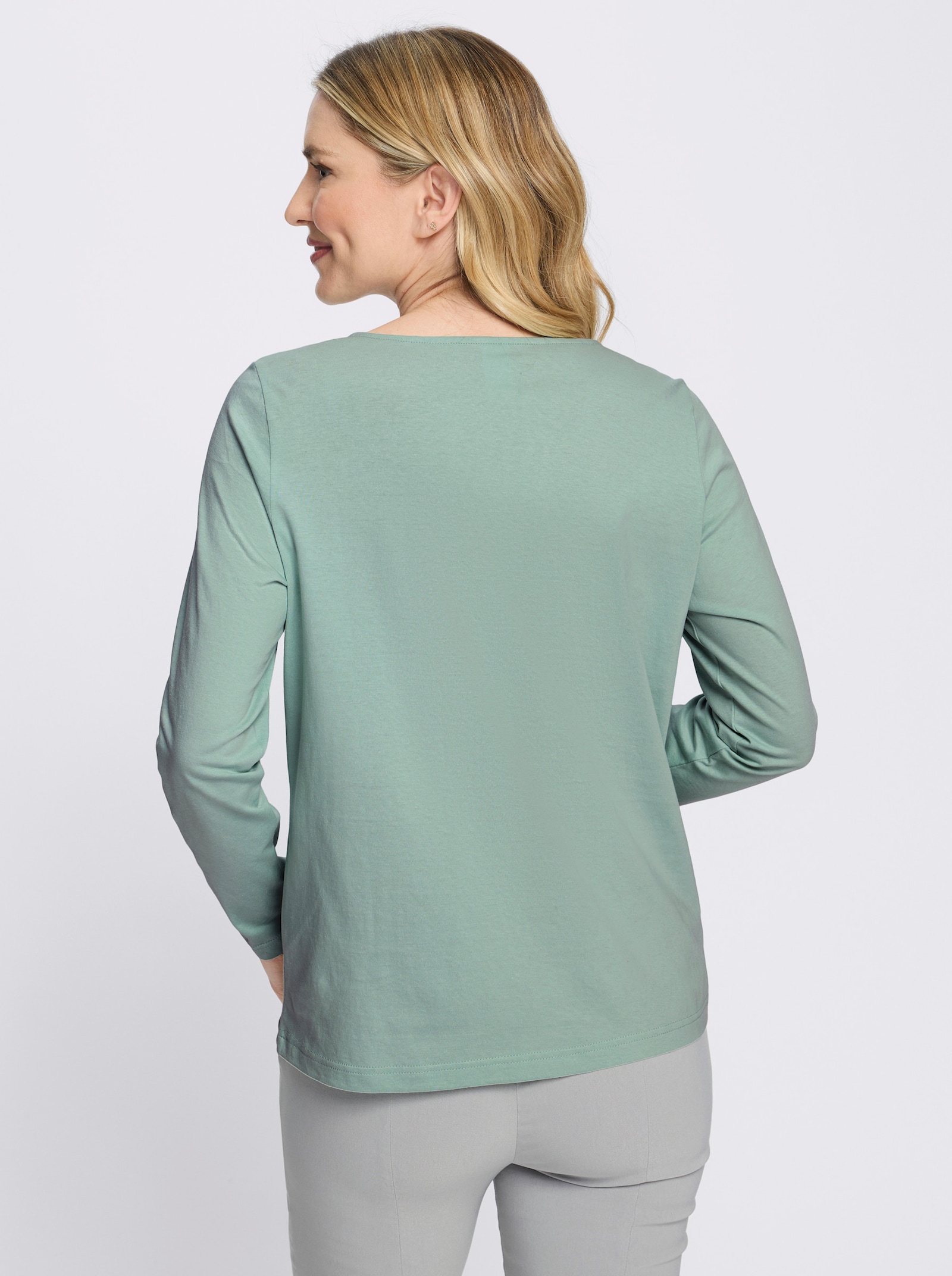 Langarmshirt mit Glitzersteinchen - kalkmint