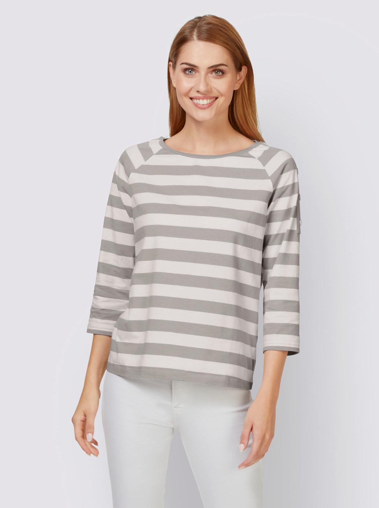 heine Shirt - steingrau-weiß-geringelt