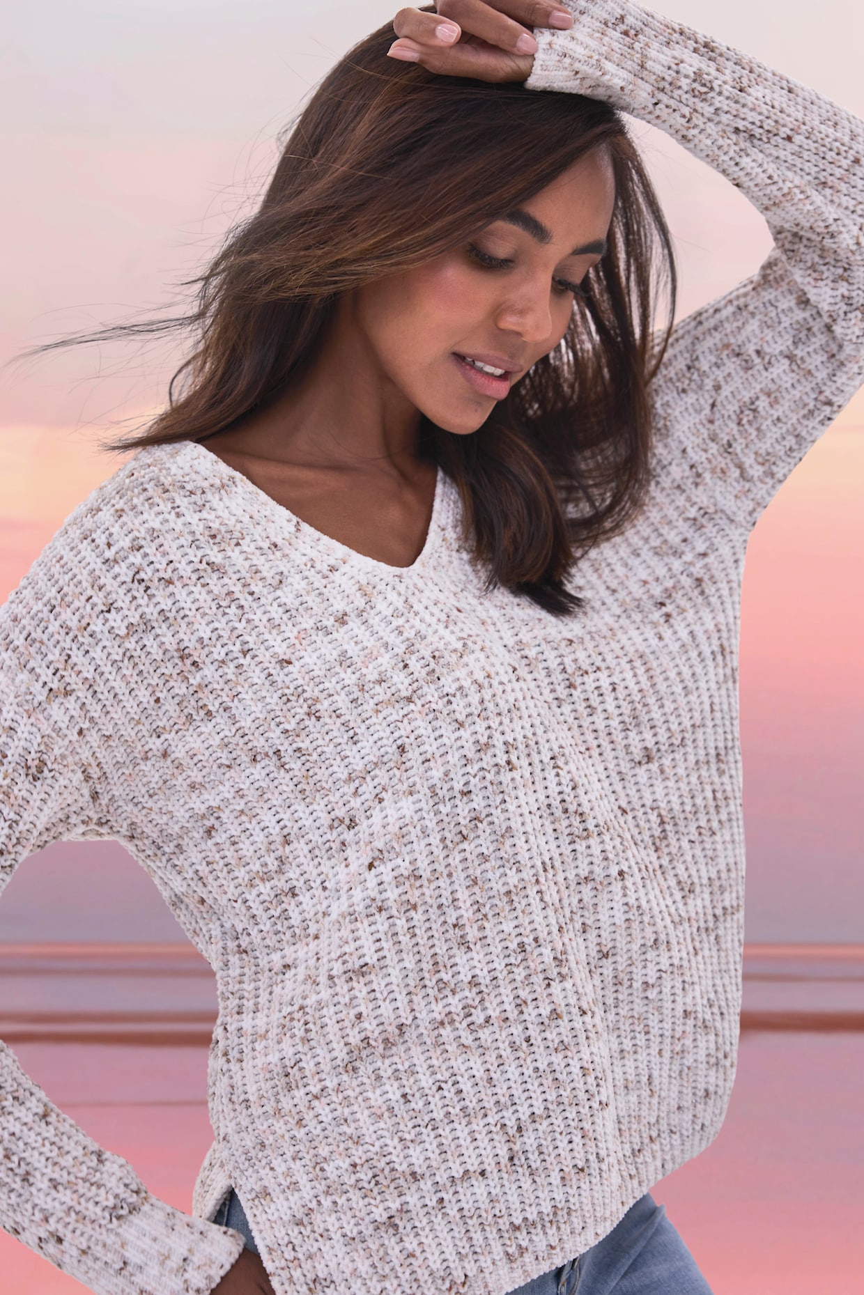 Buffalo Pull à encolure en V - marron-crème