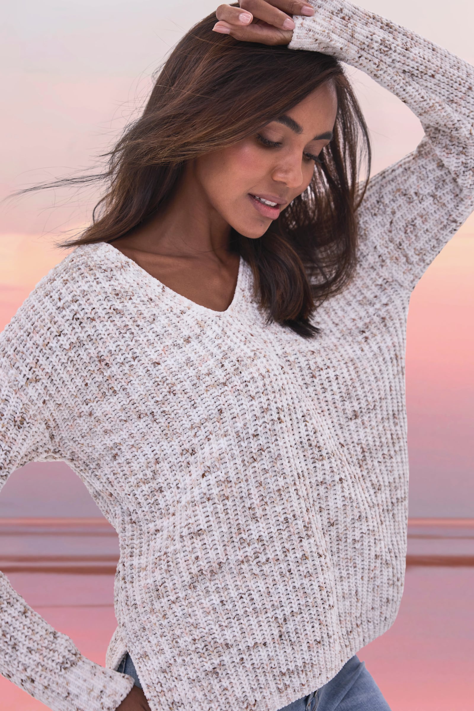 Buffalo Pull à encolure en V - marron-crème