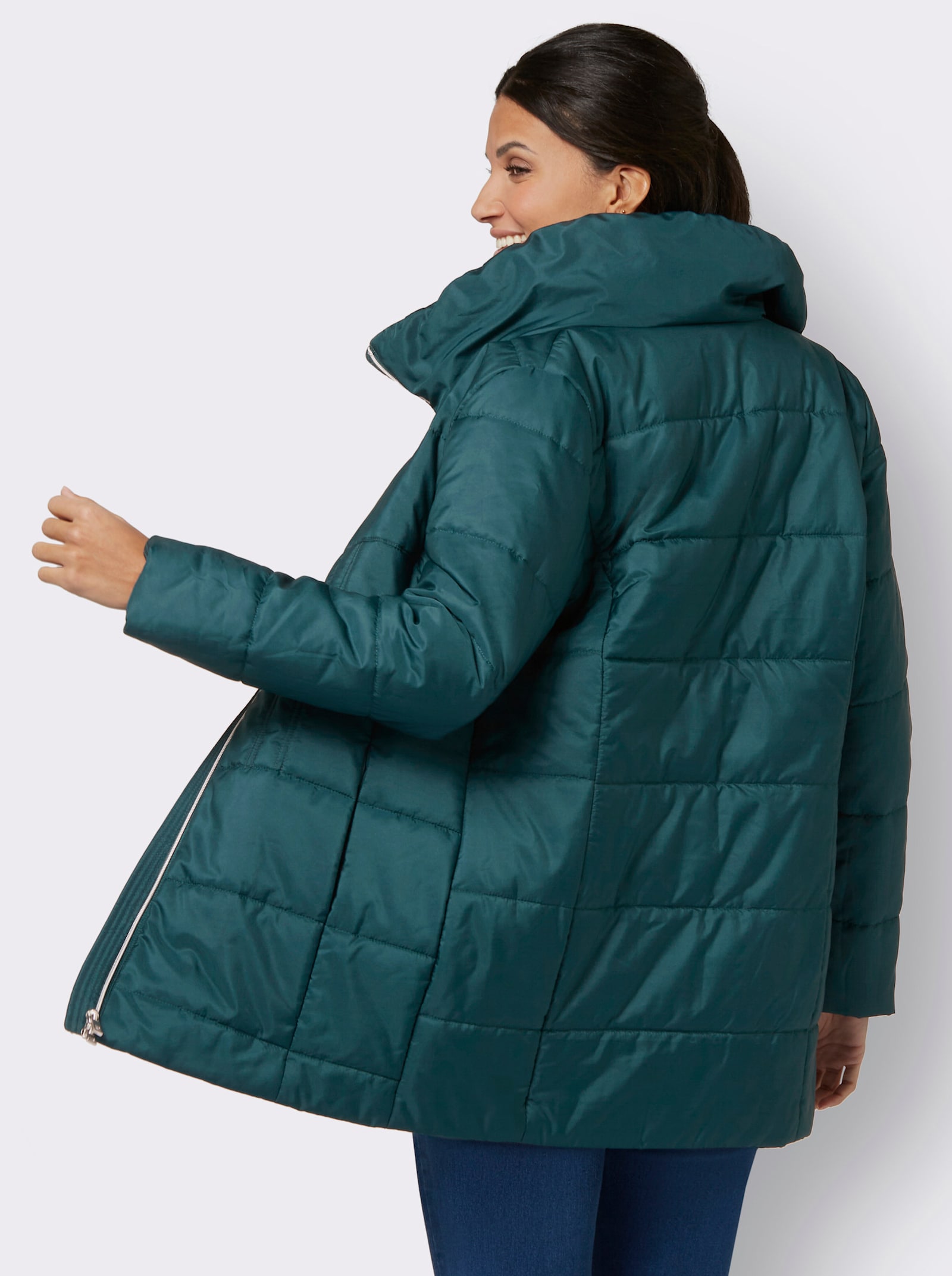 Steppjacke in taillierter Longform - petrol