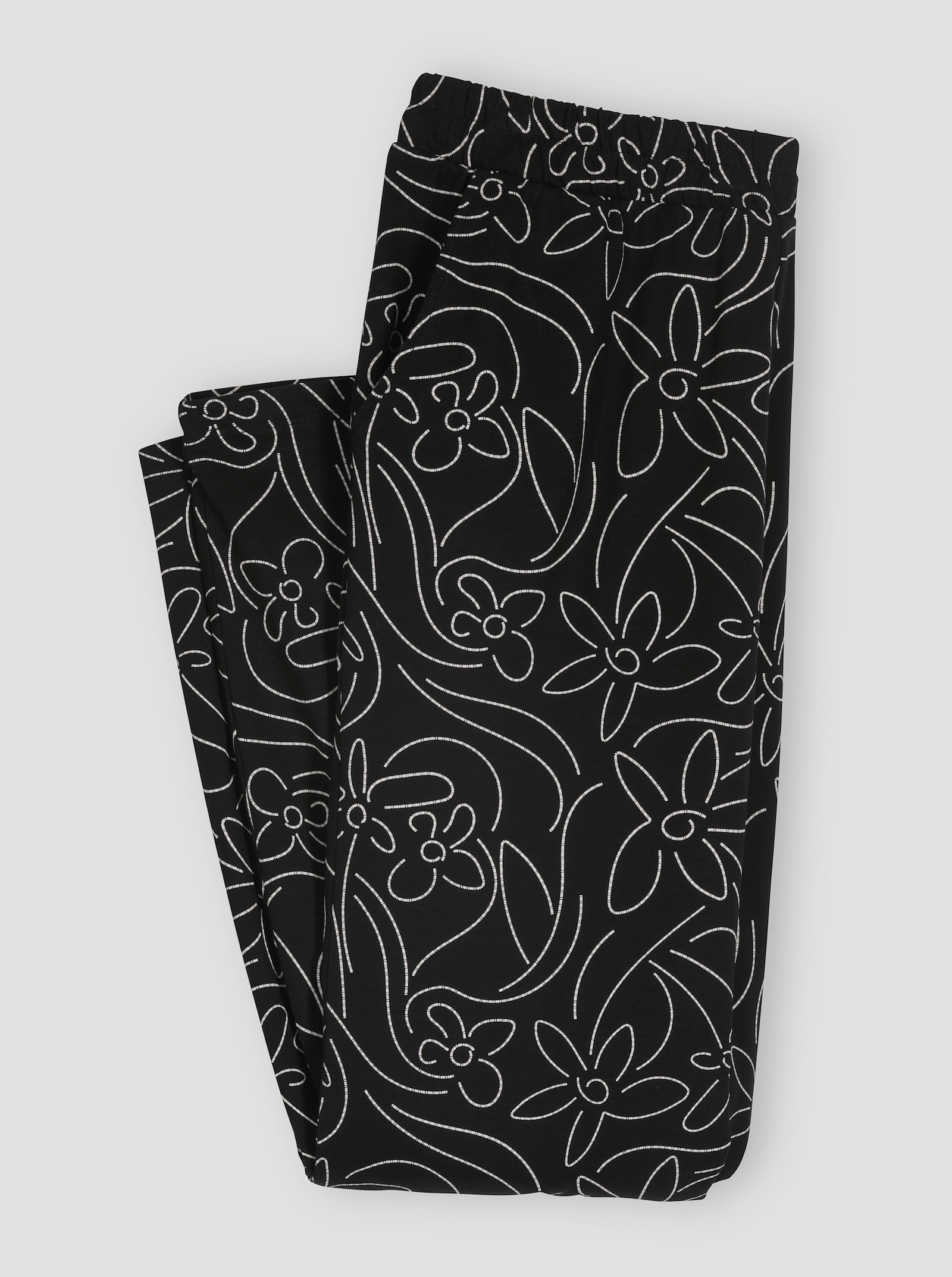 Freizeithose mit Blumen-Druck - schwarz-sand-bedruckt