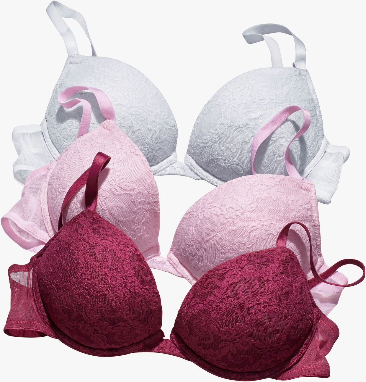 petite fleur Push-upbeha - wit+roze+braamrood