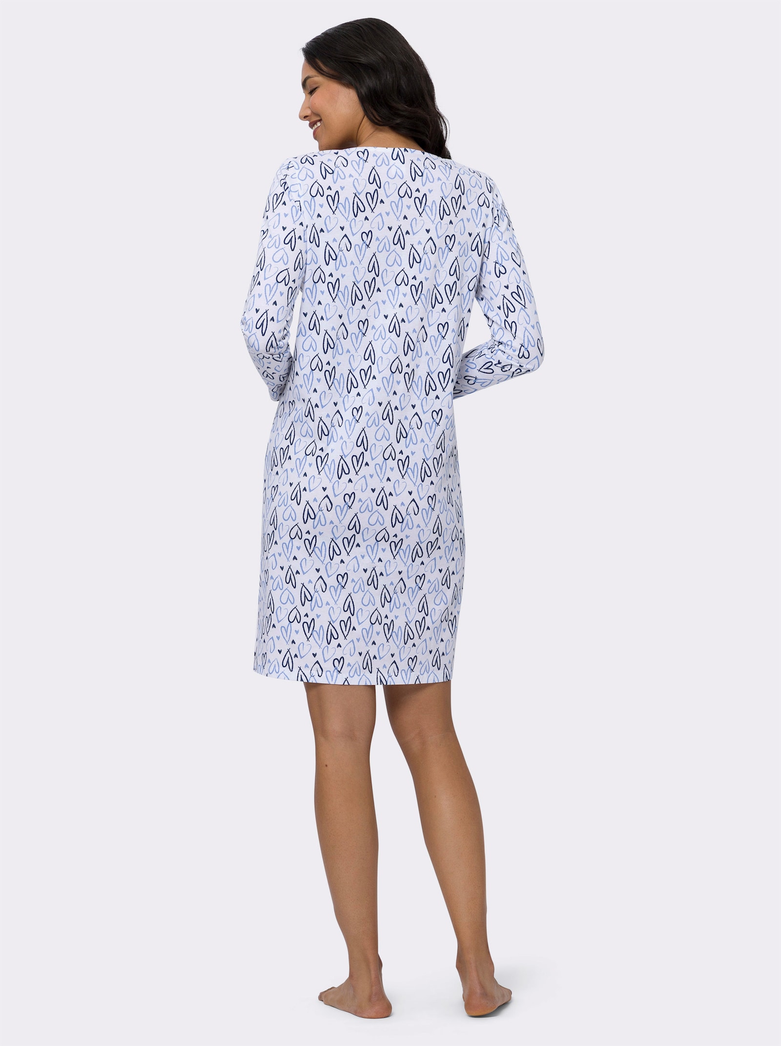 Nachthemd mit Herzchen-Dessin - weiss-bedruckt