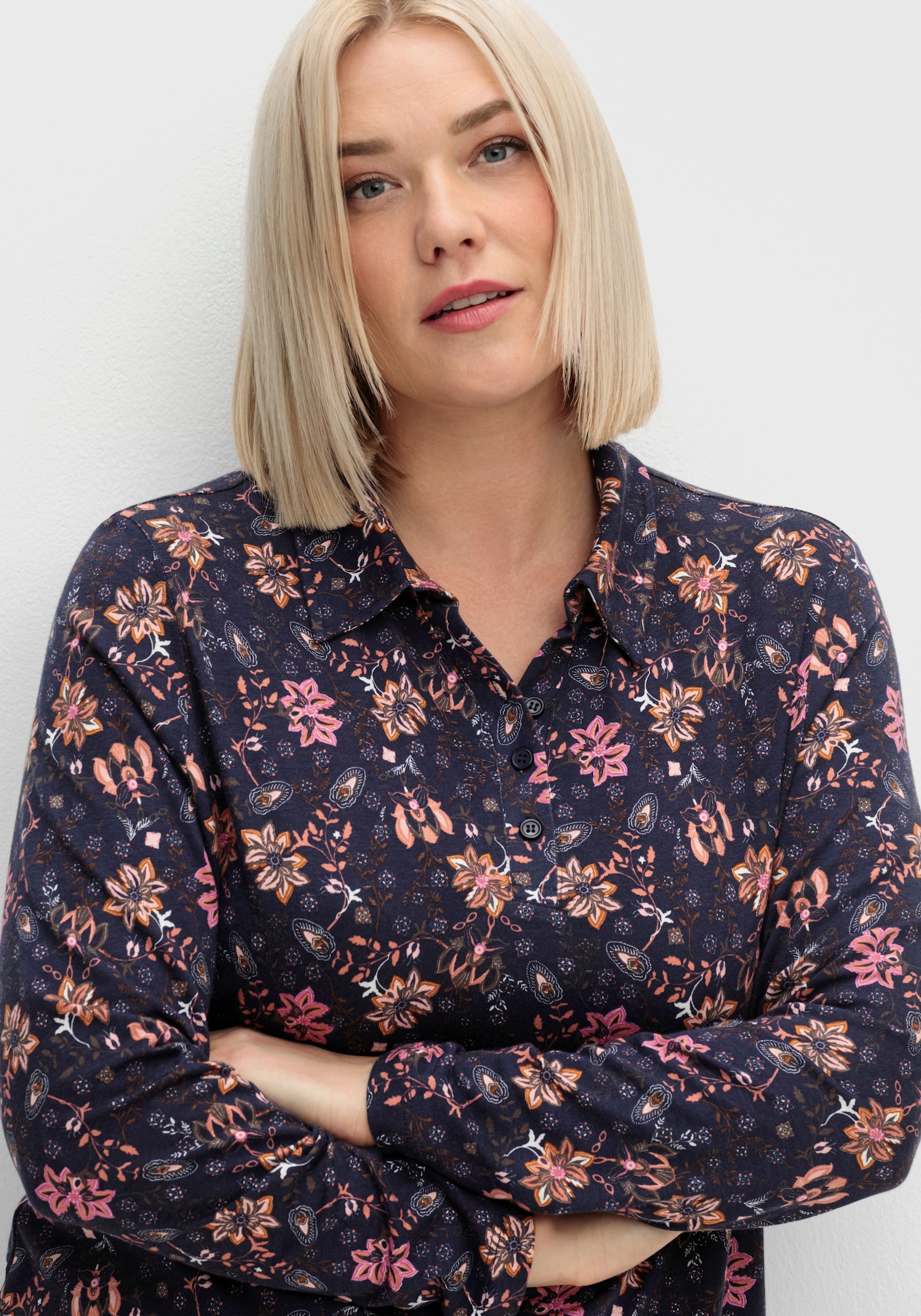 Print-Shirt mit Hemdkragen - marine-rosenquarz-bedruckt