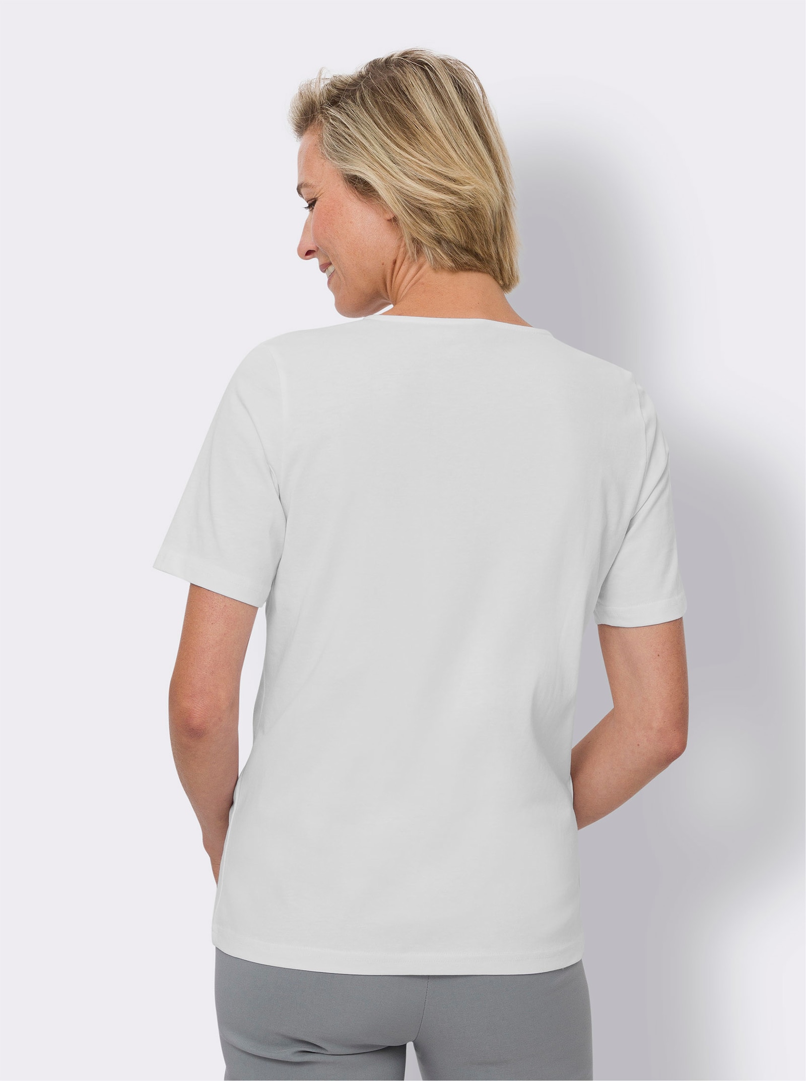 Kurzarmshirt im Blätter-Dessin - weiß