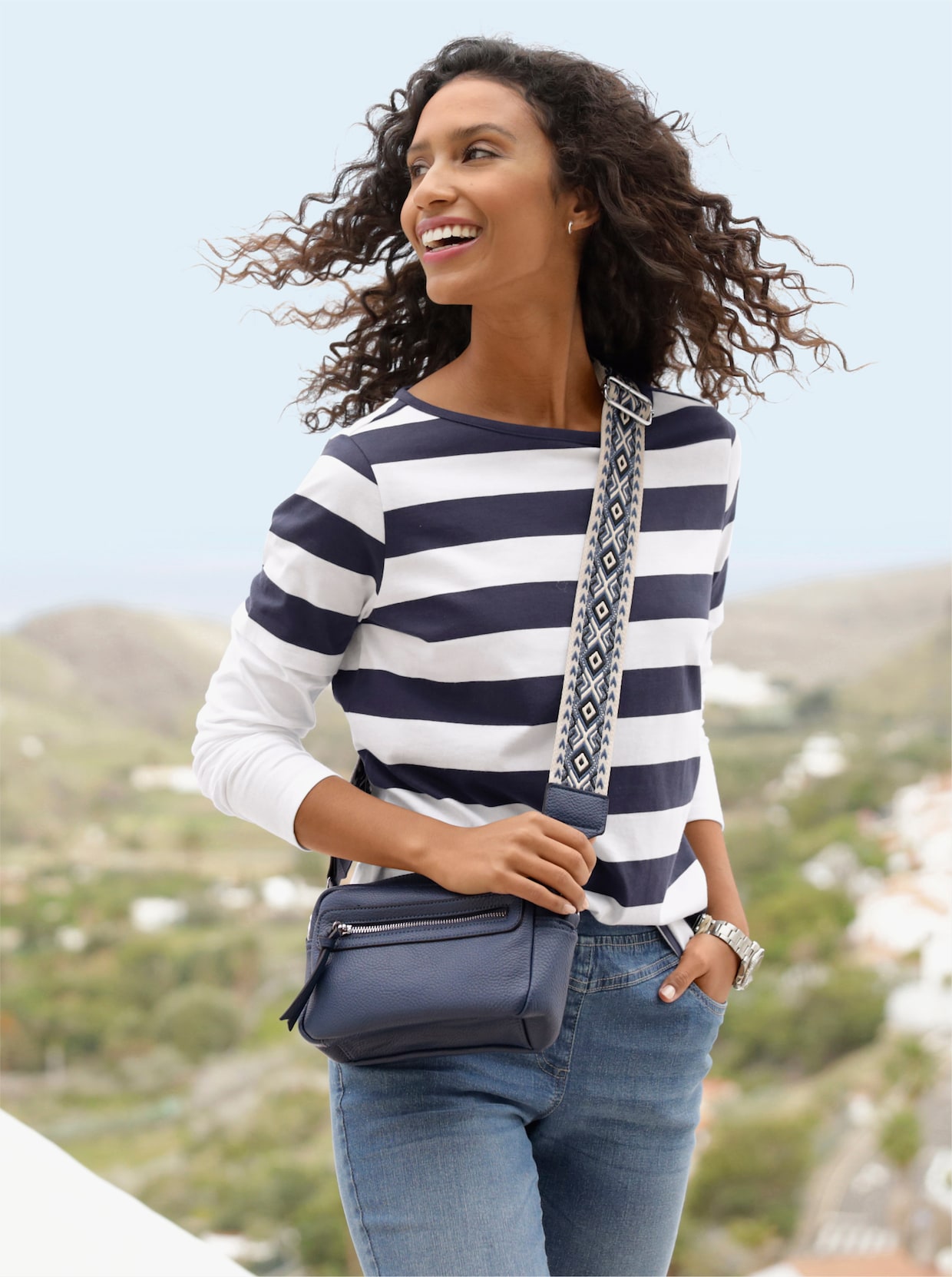 heine Shirt met lange mouwen - ecru/marine gestreept