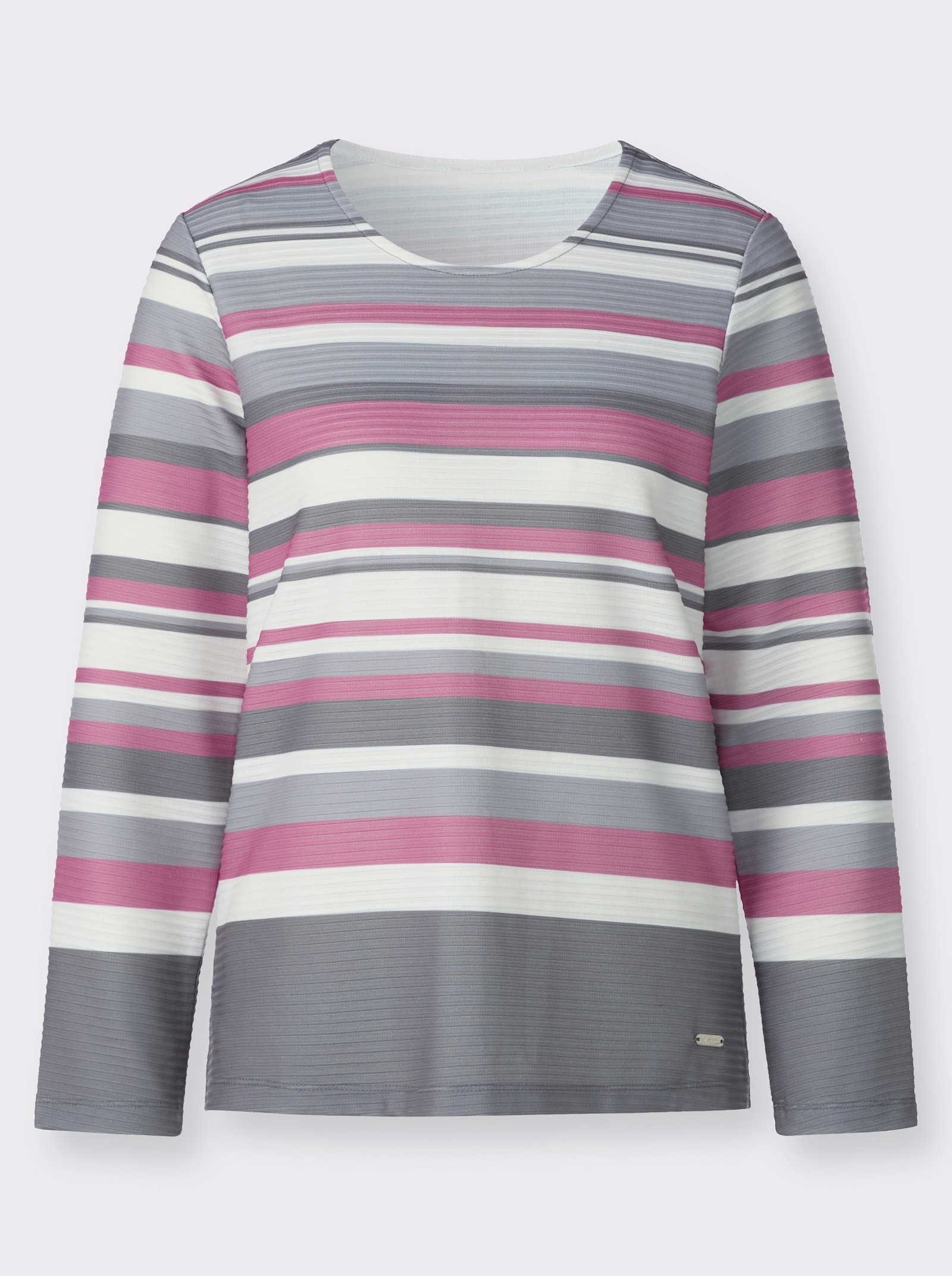 Rundhalsshirt im Ringel-Dessin - altrosa-grau-bedruckt
