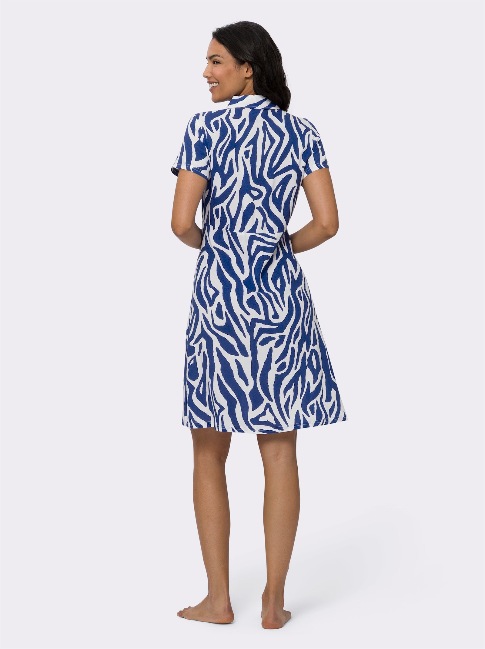 Sommerkleid im Animal-Dessin - royalblau-weiß-bedruckt