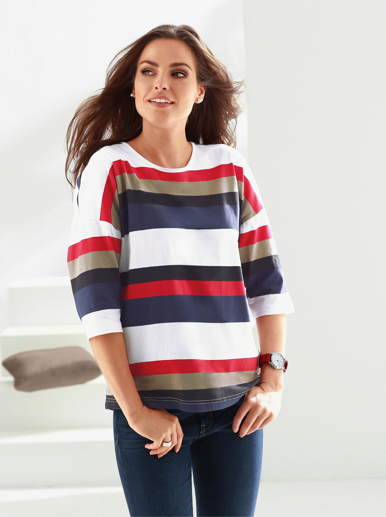 3/4-Arm-Shirt - rot-geringelt