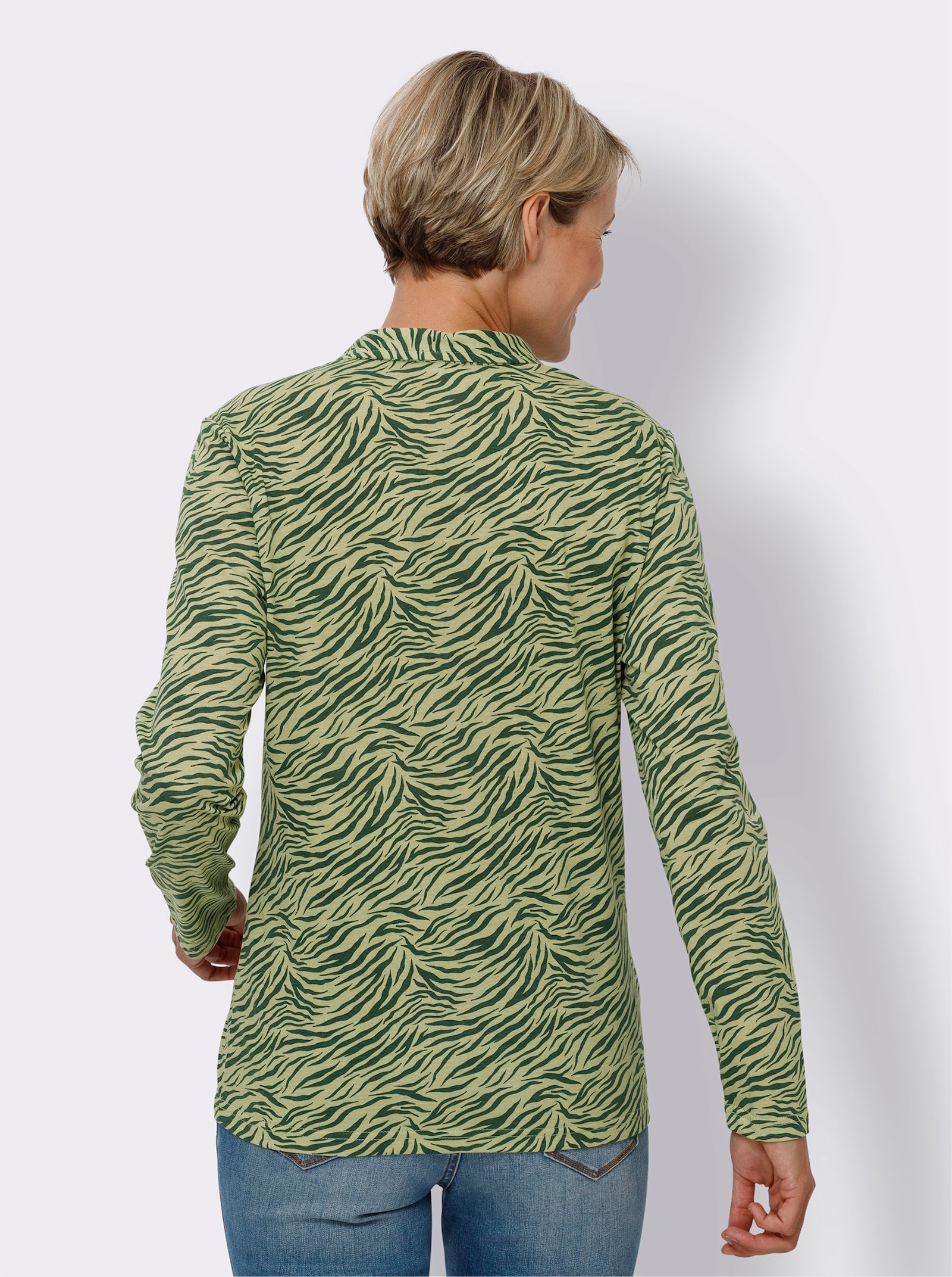 Shirt met lange mouwen en zebraprint - lindegroen/mos bedrukt