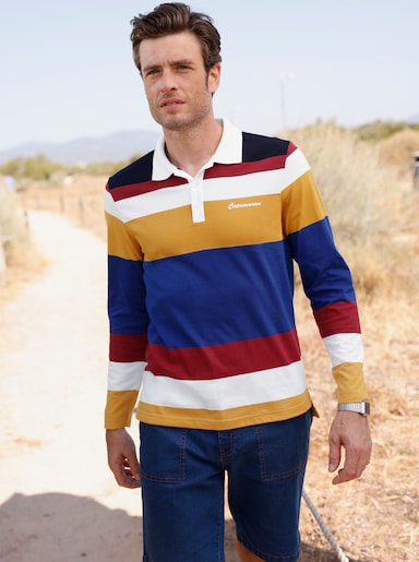 Langarm-Poloshirt mit Streifen - royalblau-kirsche-gestreift