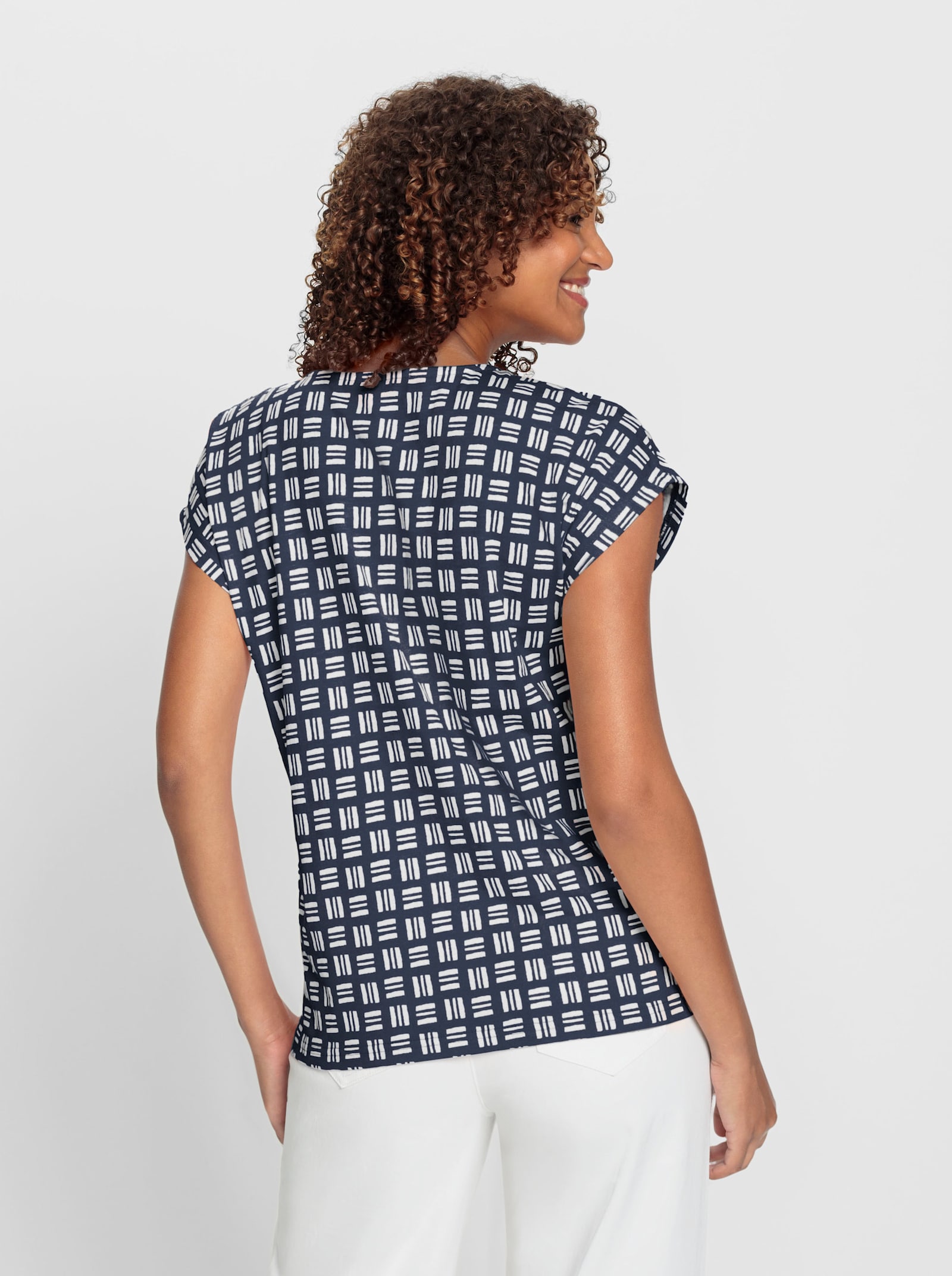 Print-Shirt aus reiner Baumwolle - marine-ecru-bedruckt