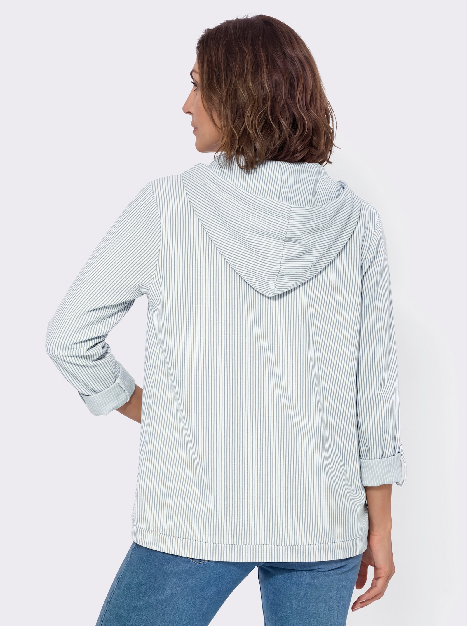 Sweatjacke mit Känguru-Tasche - bleu-ecru-gestreift