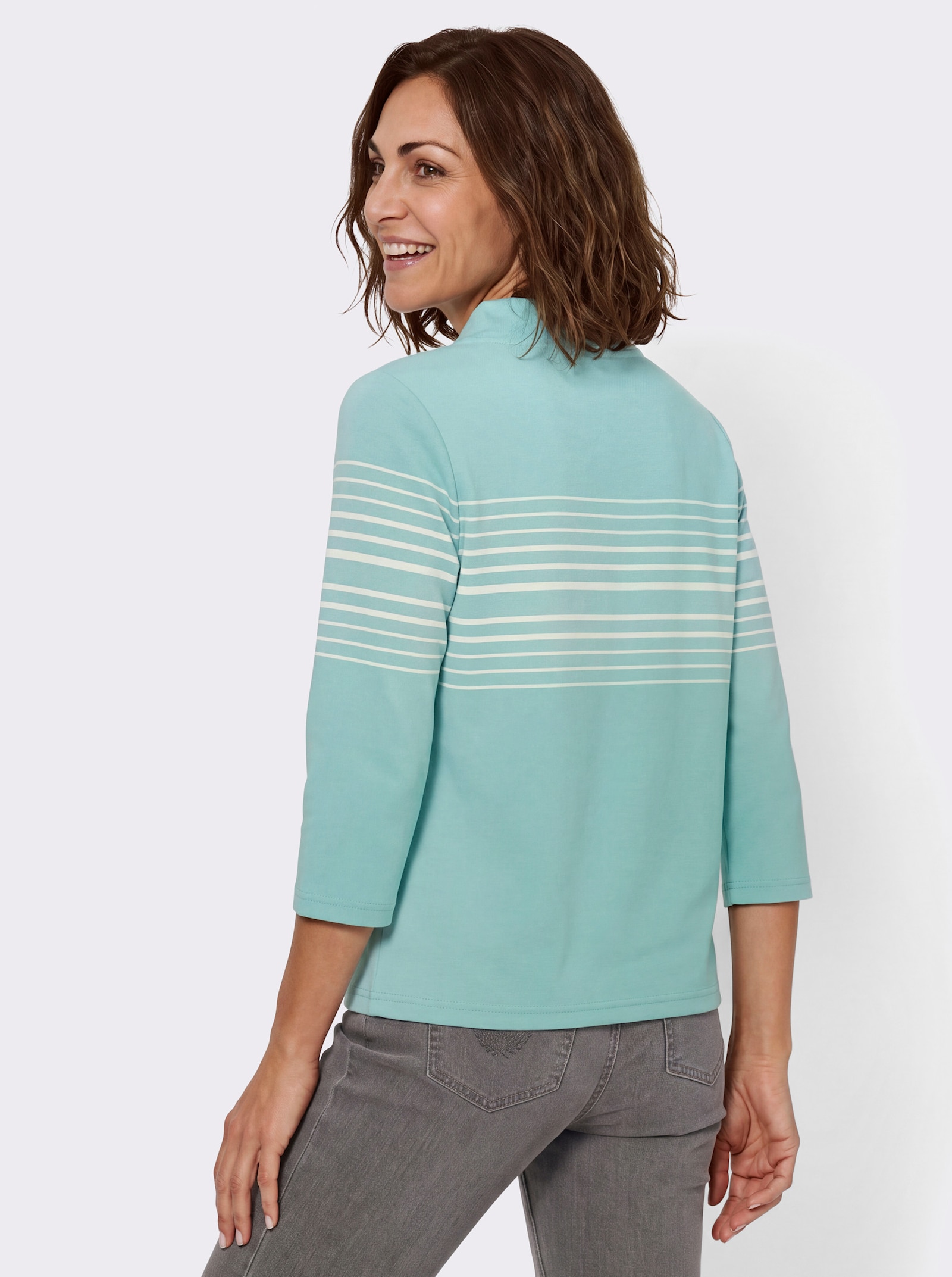 Sweatshirt mit Stehkragen - mint-ecru-geringelt