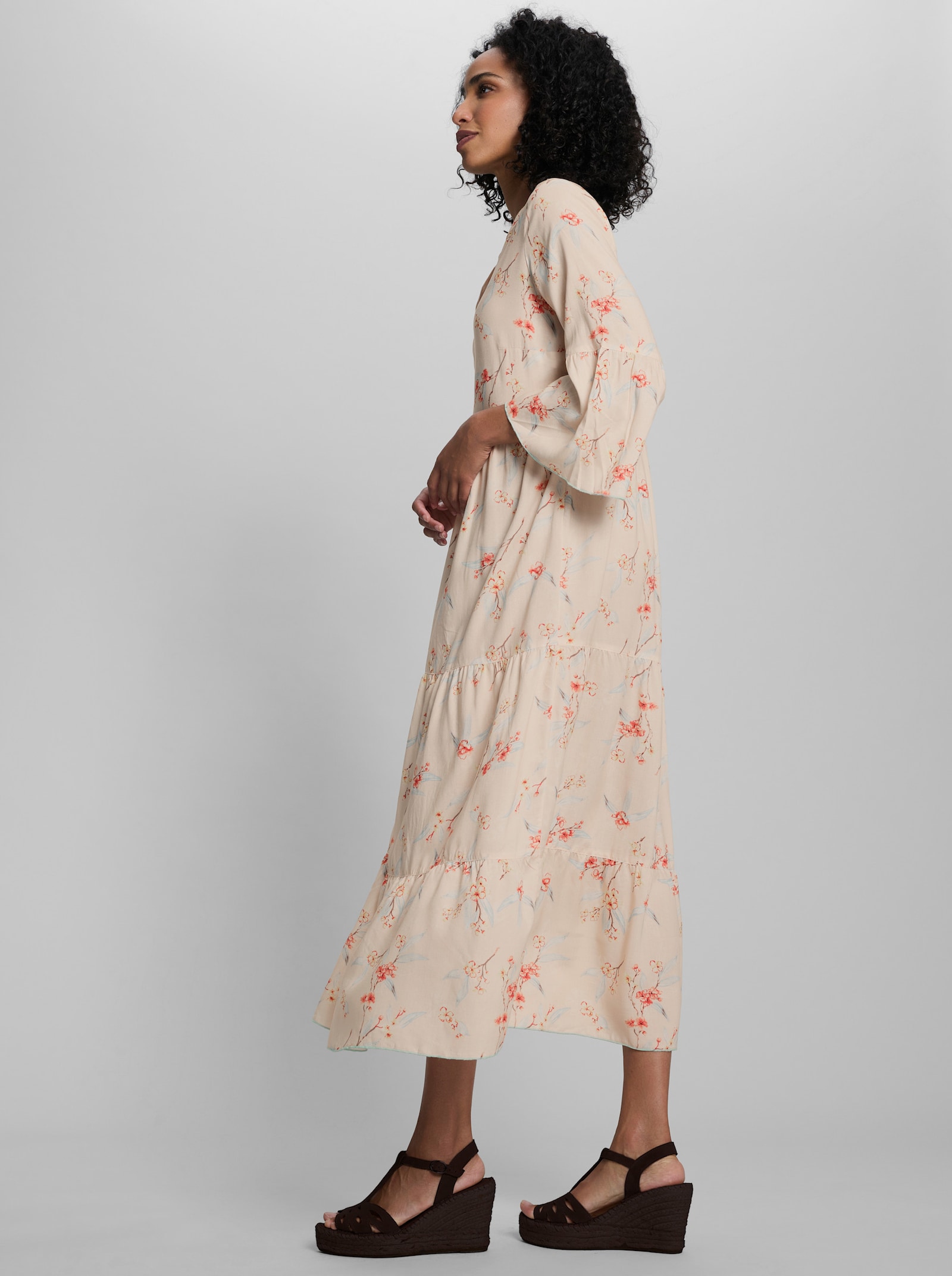 heine Maxikleid mit Trompetenärmeln - elfenbein-mint-bedruckt