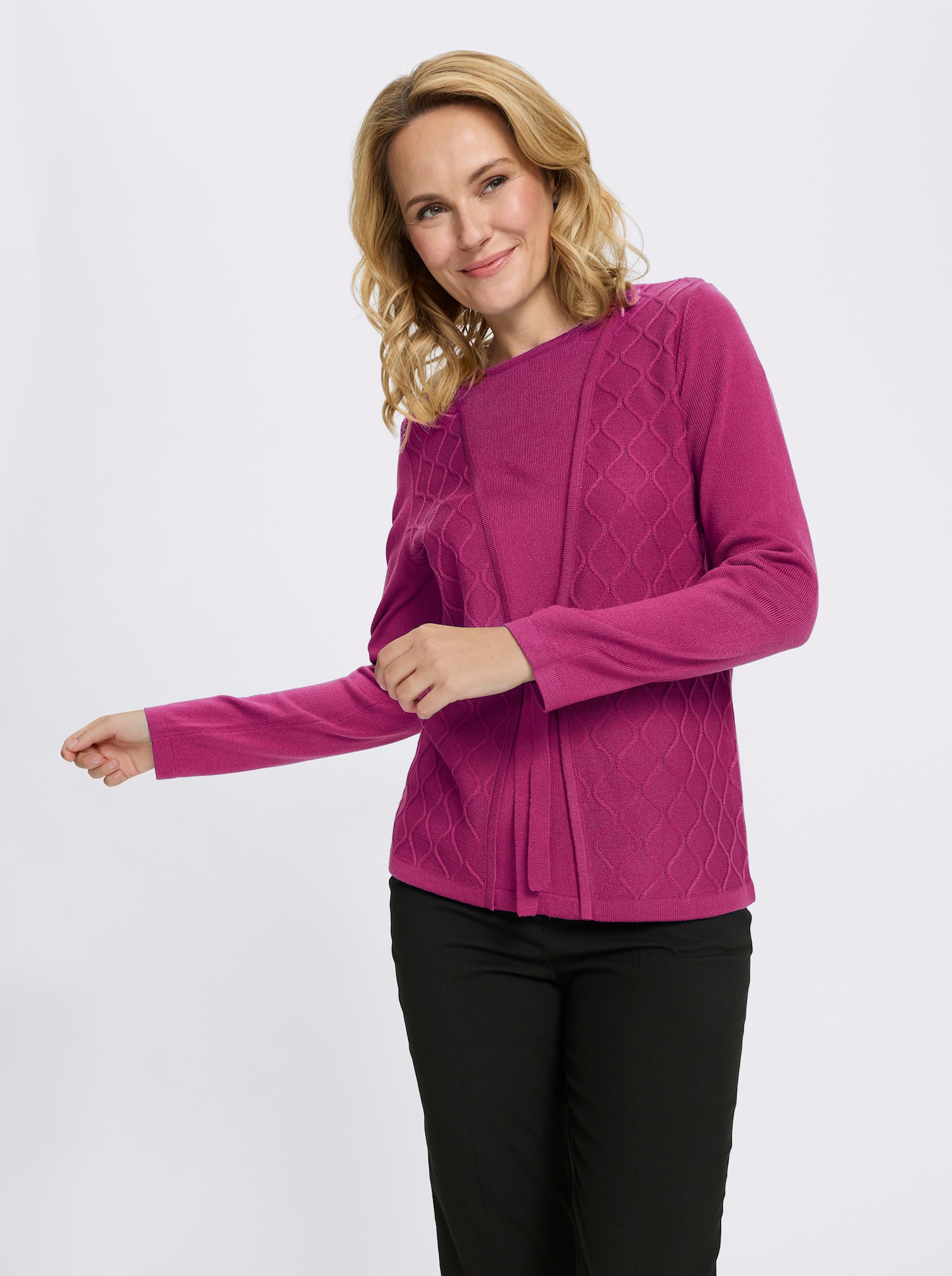2-in-1-Pullover mit Bindeband - magenta
