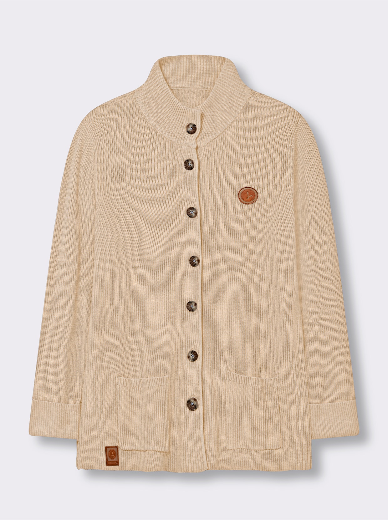 Longstrickjacke mit Stehkragen - elfenbein