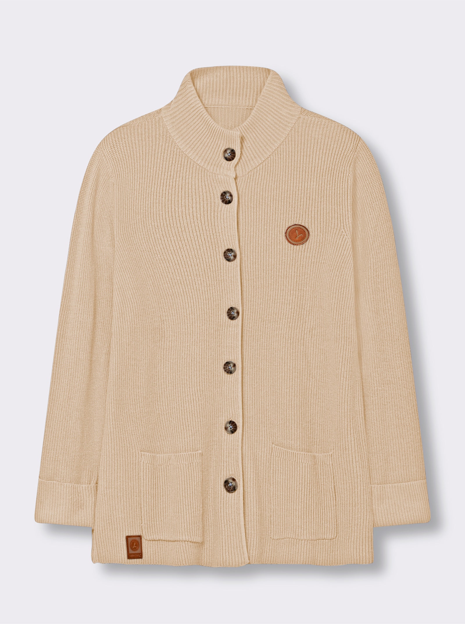 Longstrickjacke mit Stehkragen - elfenbein