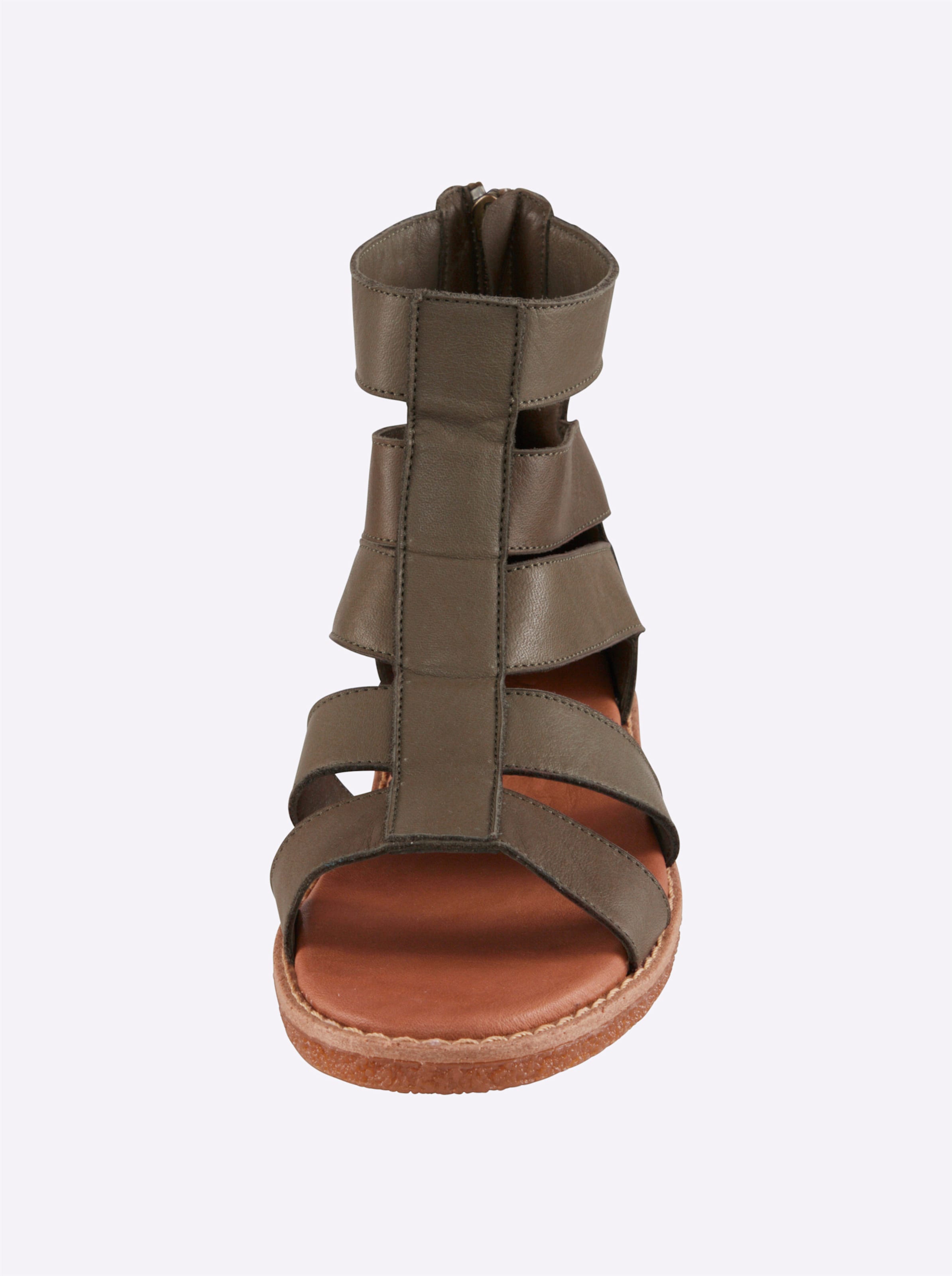 Sohle Leder  günstig Kaufen-Sandale in khaki von Andrea Conti. Sandale in khaki von Andrea Conti <![CDATA[Sandale Up-to-date mit breiten Riemen und Reißverschluss hinten. Aus weichem Rind-Nappaleder. Futter und Innensohle: Leder. Absatzhöhe ca. 20 mm.]]>. 